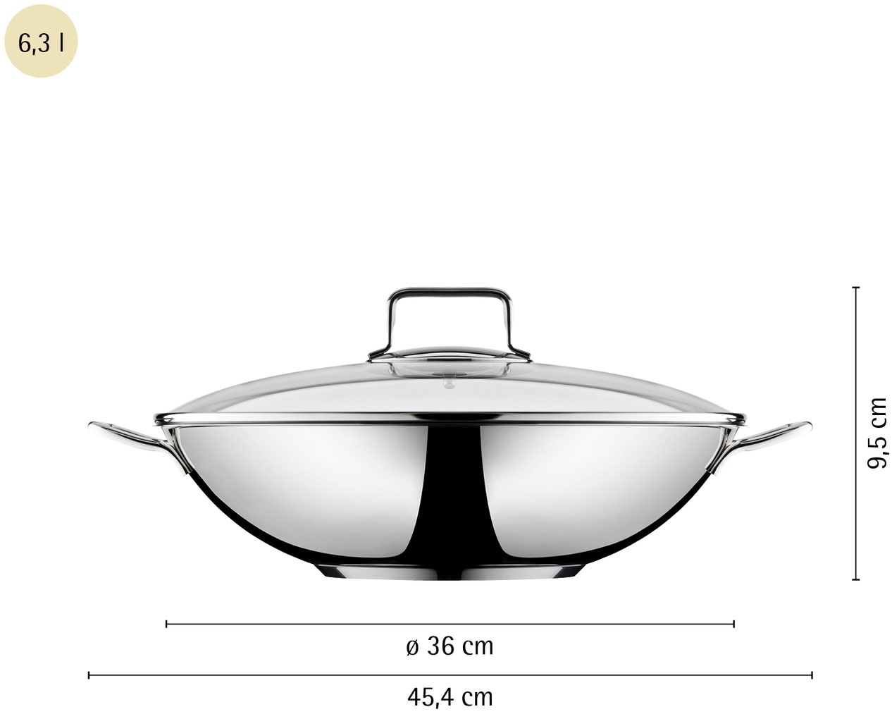 WMF Wok »Macao, Ø 36 cm, Wokpfanne mit Glasdeckel, induktionsgeeignet« Cromargan® Edelstahl Rostfrei 18/10 1 Stk. tlg. für alle gängigen Herdarten geeignet, spülmaschinengeeignet