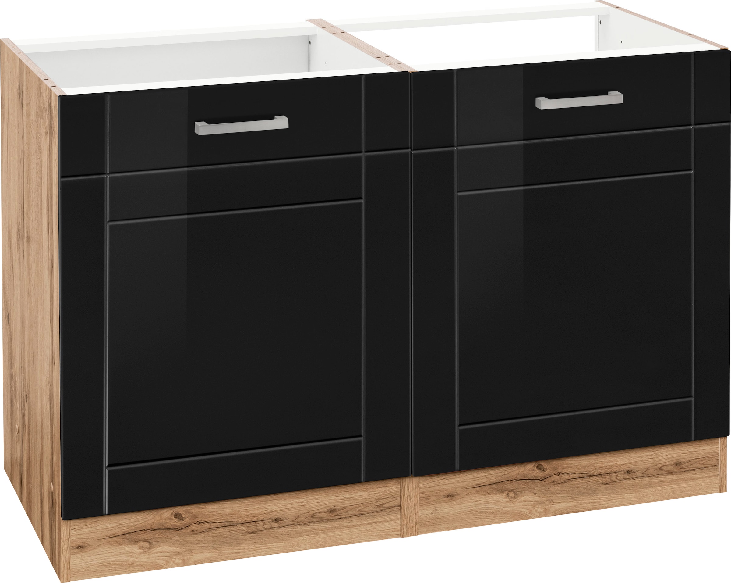 KOCHSTATION Spülenschrank "KS-Tinnum", 120 cm breit, MDF-Fronten, Metallgriffe, inklusive Einbauspüle