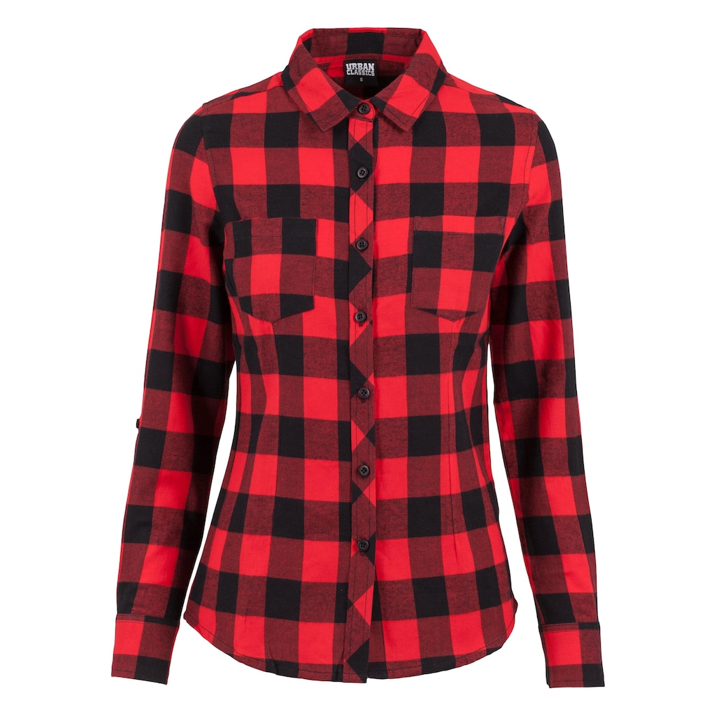 URBAN CLASSICS Langarmhemd »Urban Classics Damen Ladies Turnup Checked Flanell Shirt«, (1 tlg.)