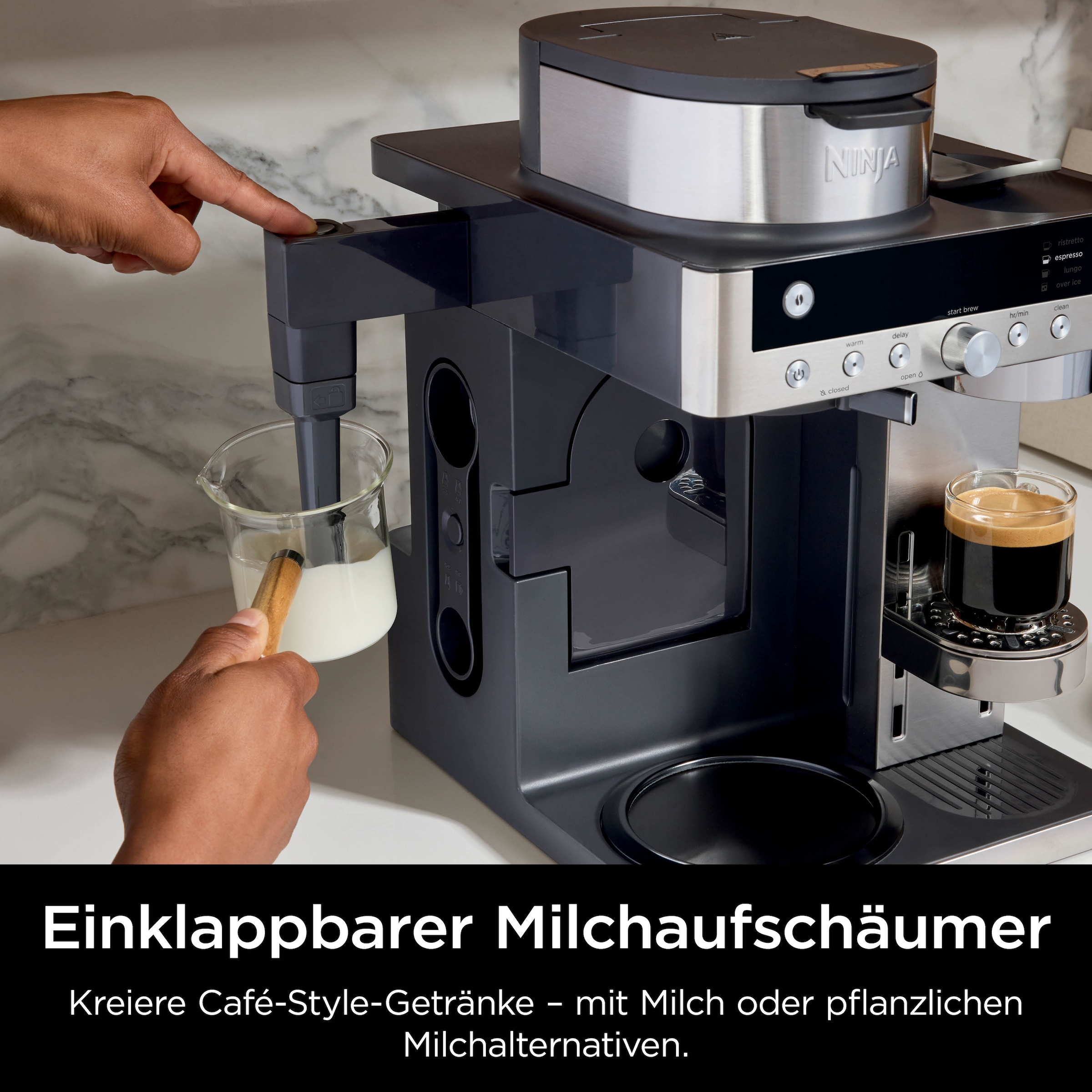 NINJA Filterkaffeemaschine »und Espresso-Kapselmaschine Prestige DualBrew System CFN802EU« 1,8 l Kaffeekanne Papierfilter 3 Variationen und 10 Getränkegrößen, mit einklappbarem Aufschäumer