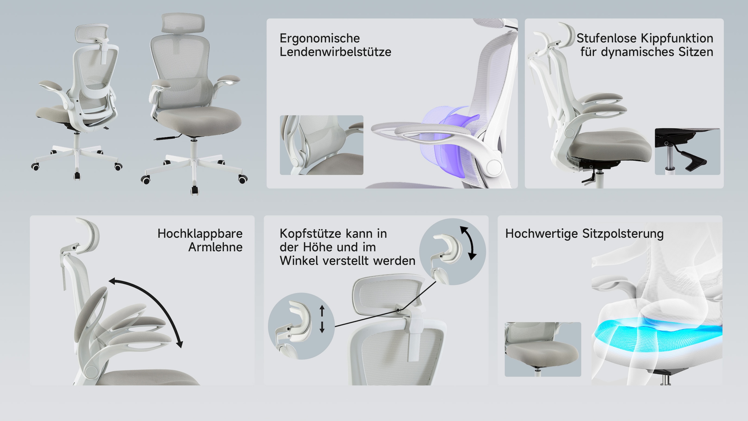 PLACES OF STYLE Bürostuhl »SACILE« () mit Lordosenstütze, atmungsaktiv, klappbare Armlehnen