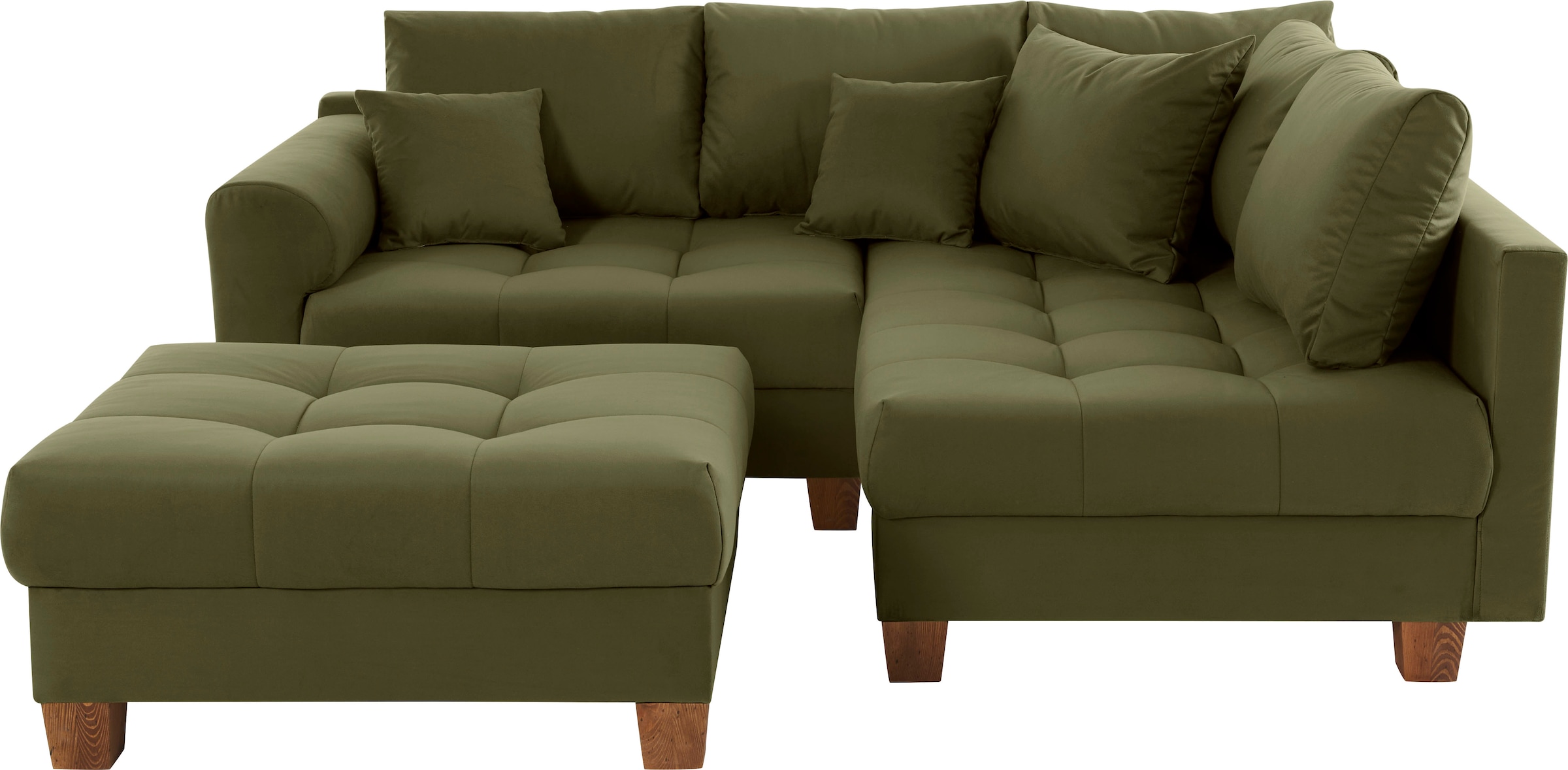 Home affaire Ecksofa »Rice L-Form inkl. Hocker«, (Set, mit Hocker), mit Bonnellfederkern, Hocker & Kissen, Ottomane beidseitig montierbar
