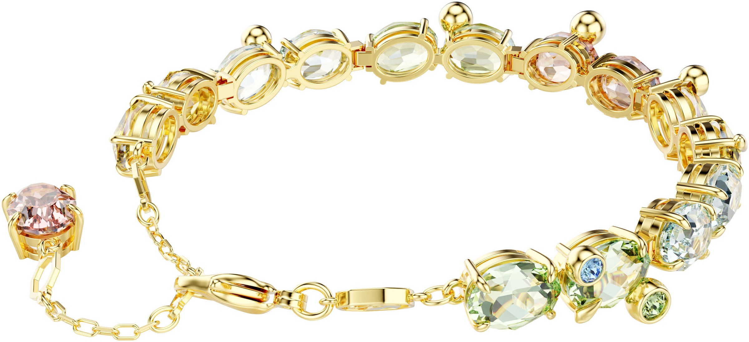 Armband SWAROVSKI "Schmuck Geschenk Gema Tennis Armkette", gold (gelbgoldfarben, pink, grün, blau, gelb, pink, grün, blau, gelb), Armbänder, Damen, Metall, Armband, mit Swarovski Kristall 3
