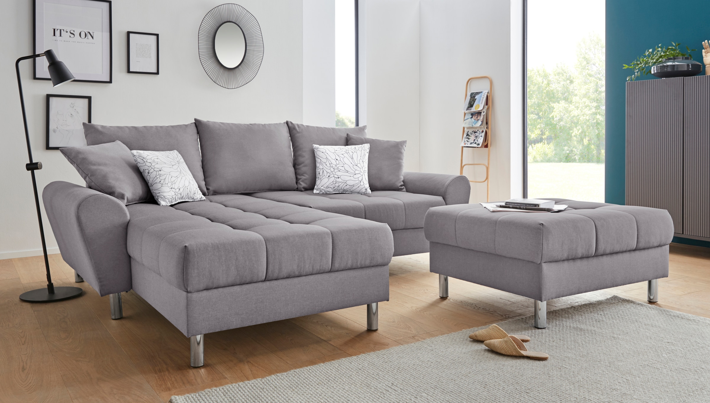 COLLECTION AB Ecksofa »Rada L-Form«, inklusive Hocker, Bettfunktion und Federkern