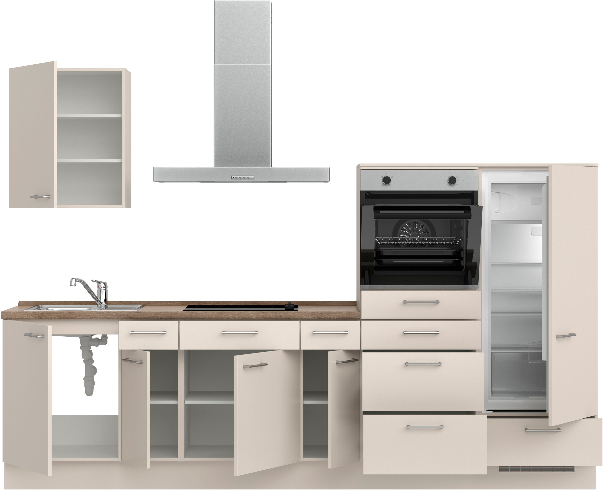 nobilia® Küchenzeile »"Laser I", Ausrichtung wählbar, Breite 300 cm« vormontiert, wahlw. mit unterschiedlichen E-Geräten-Sets