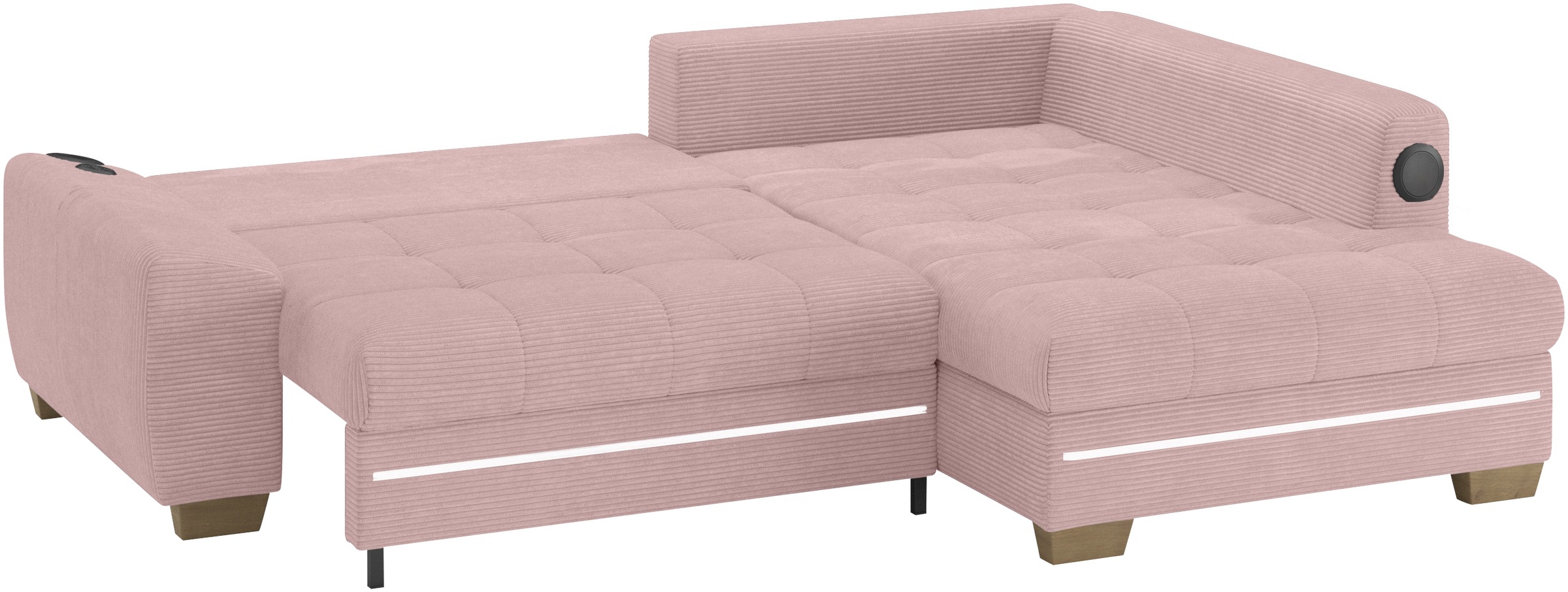 Mr. Couch Ecksofa »Nikita II, L-Form«, RGB-LED, Bluetooth-Soundsystem, wahlweise mit Bett, Bettkasten