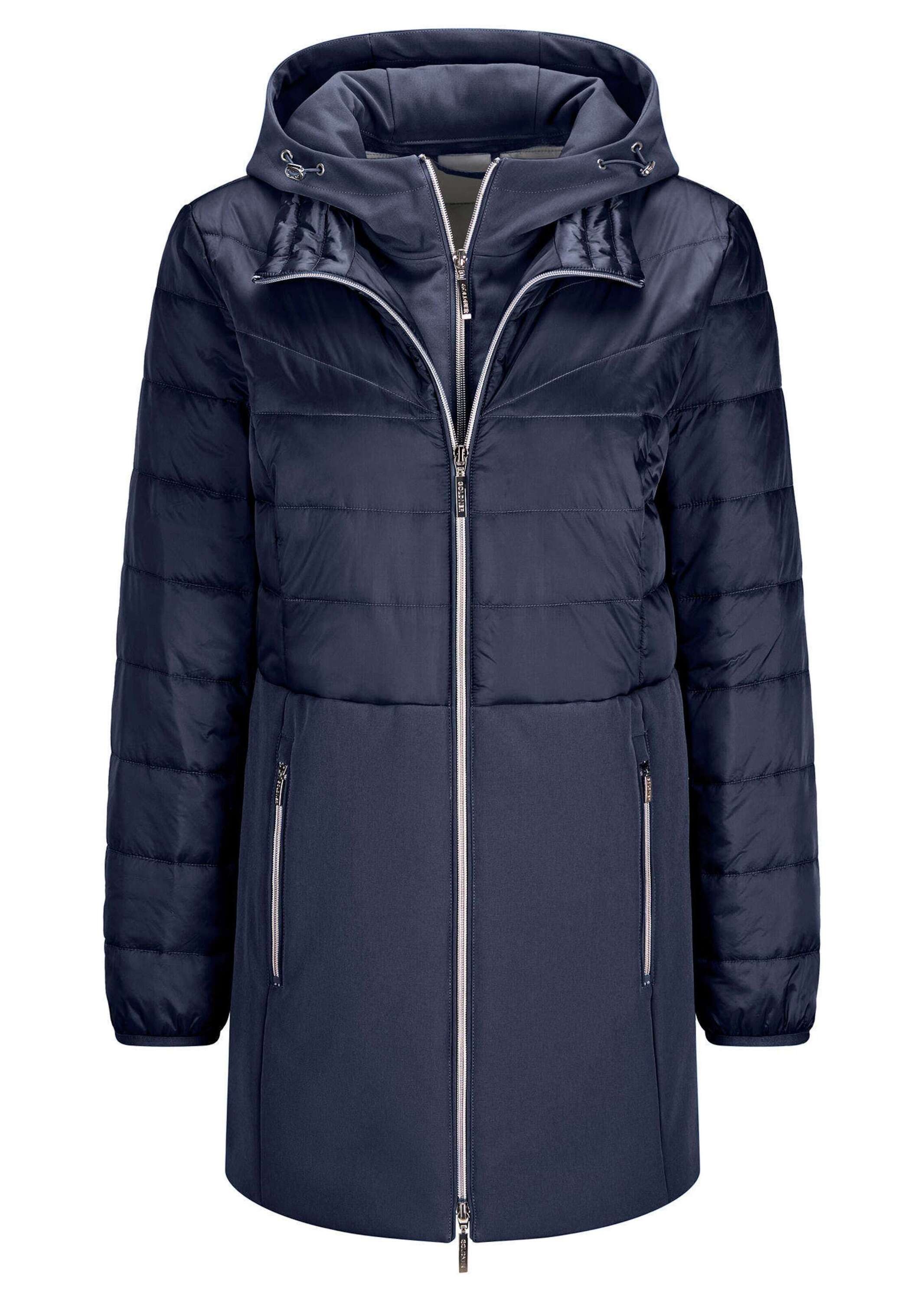 GOLDNER Damen Langmantel "Kurzgröße Steppmantel mit Softshell-Einsatz", blau, Gr. 24, Obermaterial: 50% Polyamid PA. 47% Polyester PES. 3% Elasthan