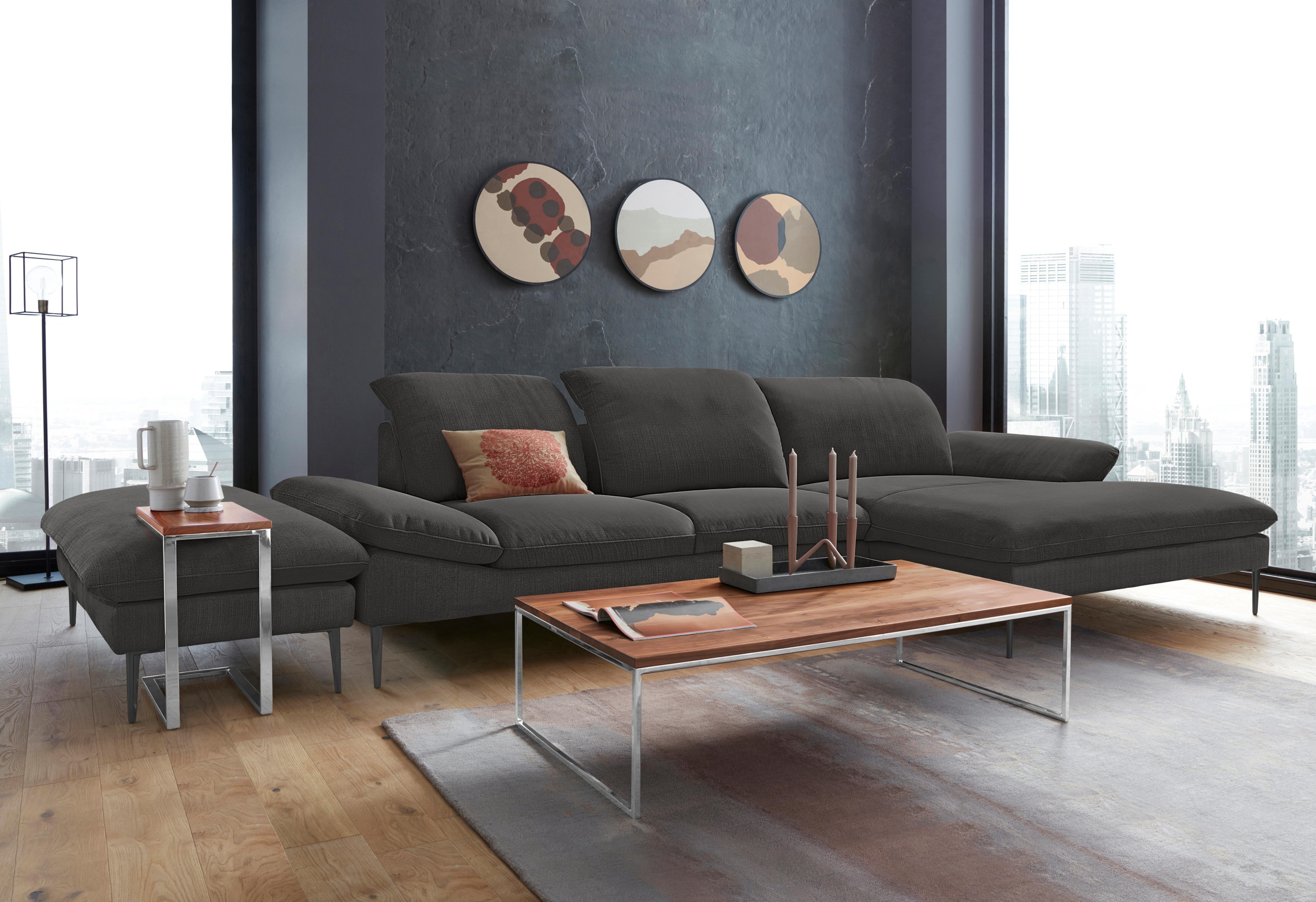W.SCHILLIG Ecksofa »enjoy&MORE, Designsofa, bequem, zeitlos und elegant, L-Form«, Sitztiefenverstellung, Füße schwarz pulverbeschichtet, Breite 340 cm