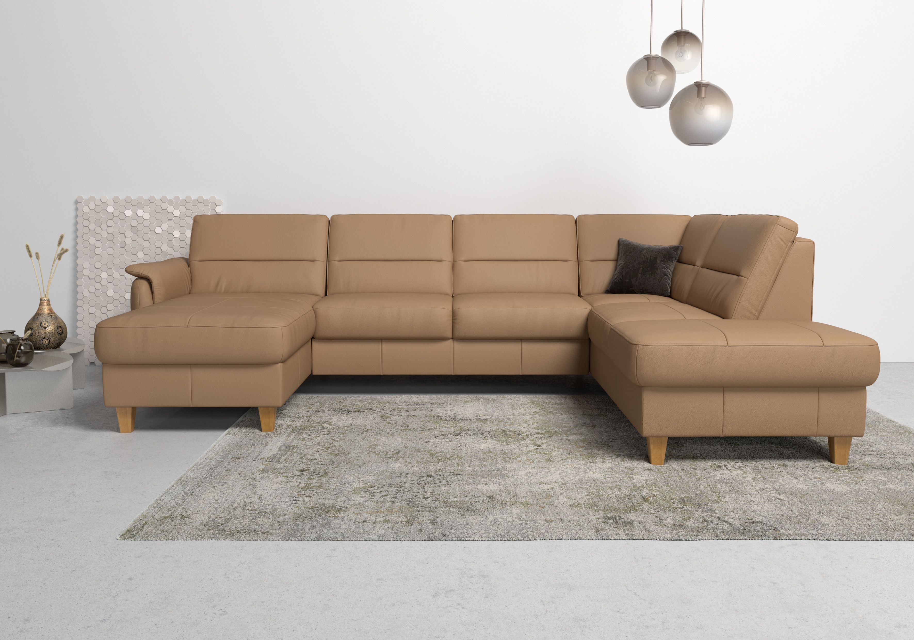 Home affaire Wohnlandschaft "Palmera U-Form, B: 308 cm, große Stoff + Leder Auswahl" optional Schlaffunktion & Bettkasten, Federkern, XXL-Wohnlandschaft