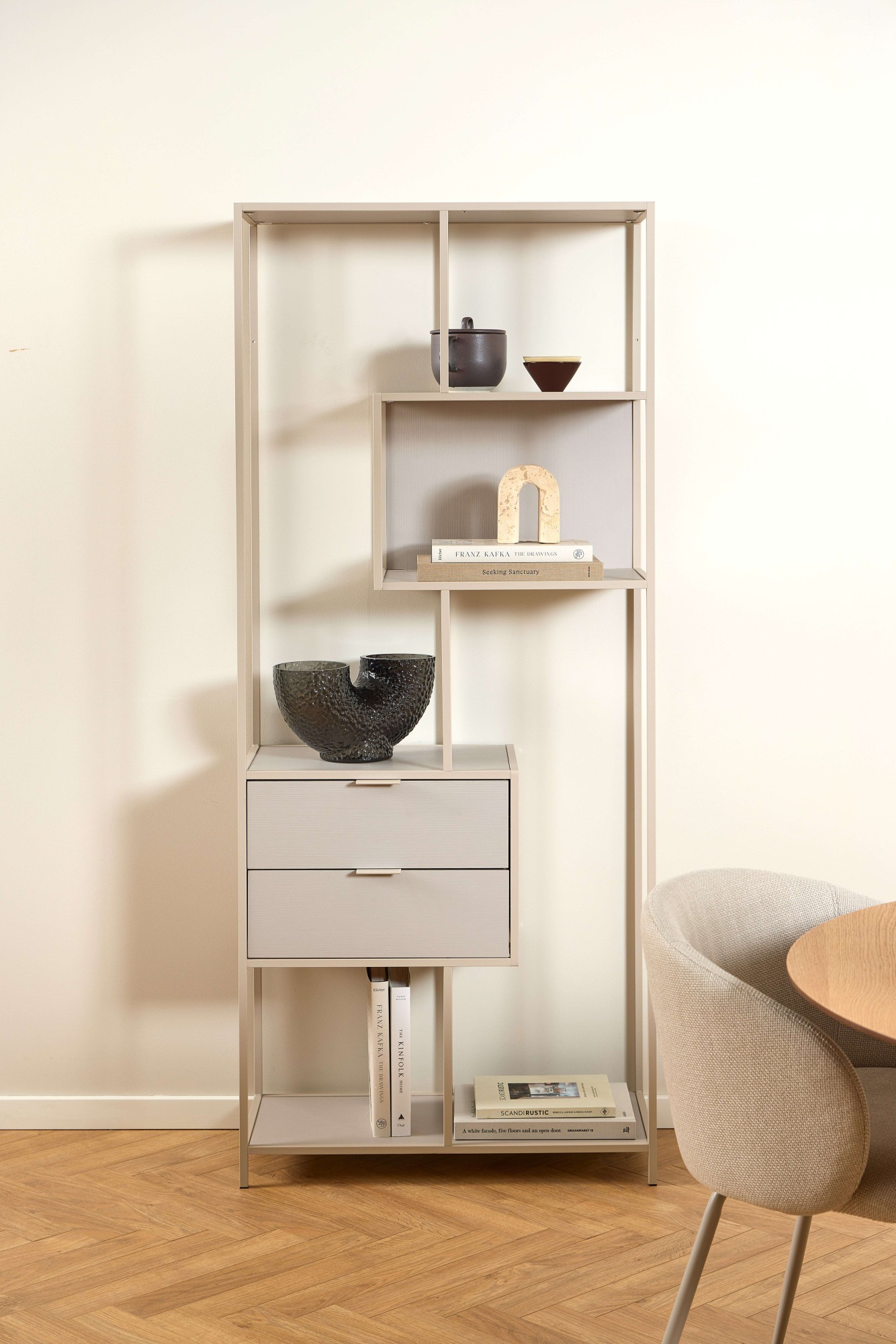 ACTONA GROUP Regal »Seaford, Standregal, Regal, Raumteiler« 77x35x185 cm,  schwarzer Stahlrahmen, 2 Schubladen, Wendemodul, Breite 77 cm
