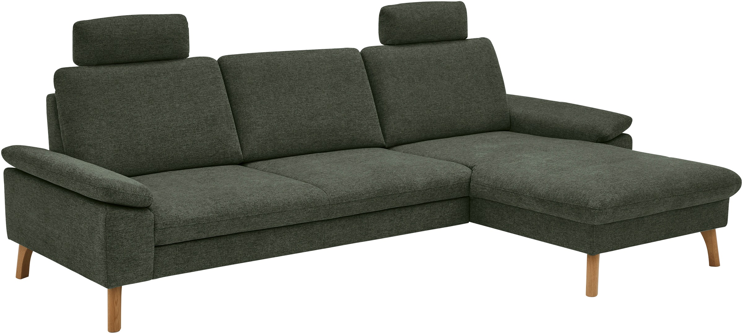 Die PlanBar Ecksofa "PP-LA24075 L-Form, Breite 286 cm" opt. mit Kopfstützen, Schlaffunktion, mot. Ottomane, Sitztiefenverst.