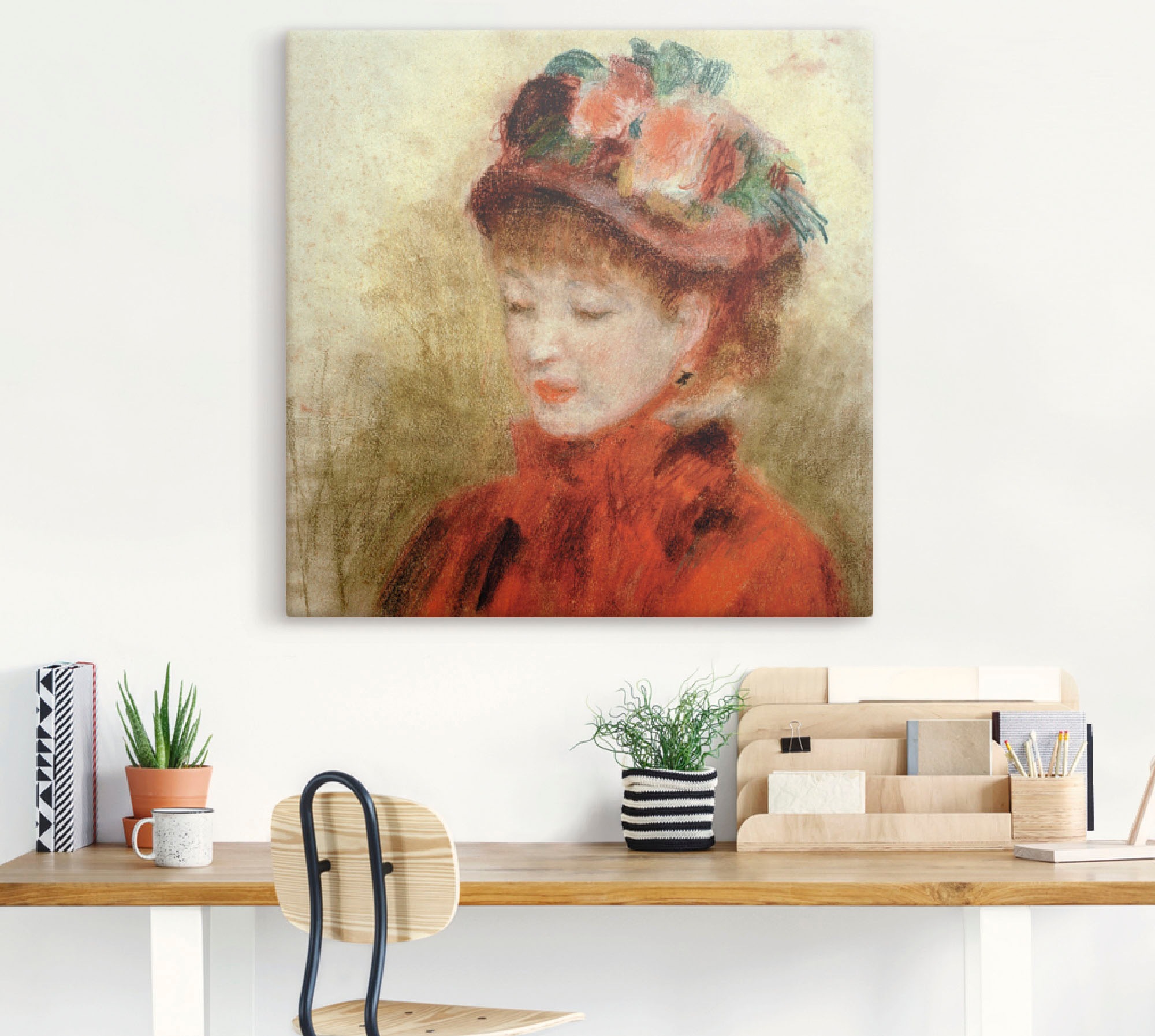 Artland Leinwandbild »Junge Frau mit Blumenhut«, Frau, (1 St.), auf Keilrahmen gespannt