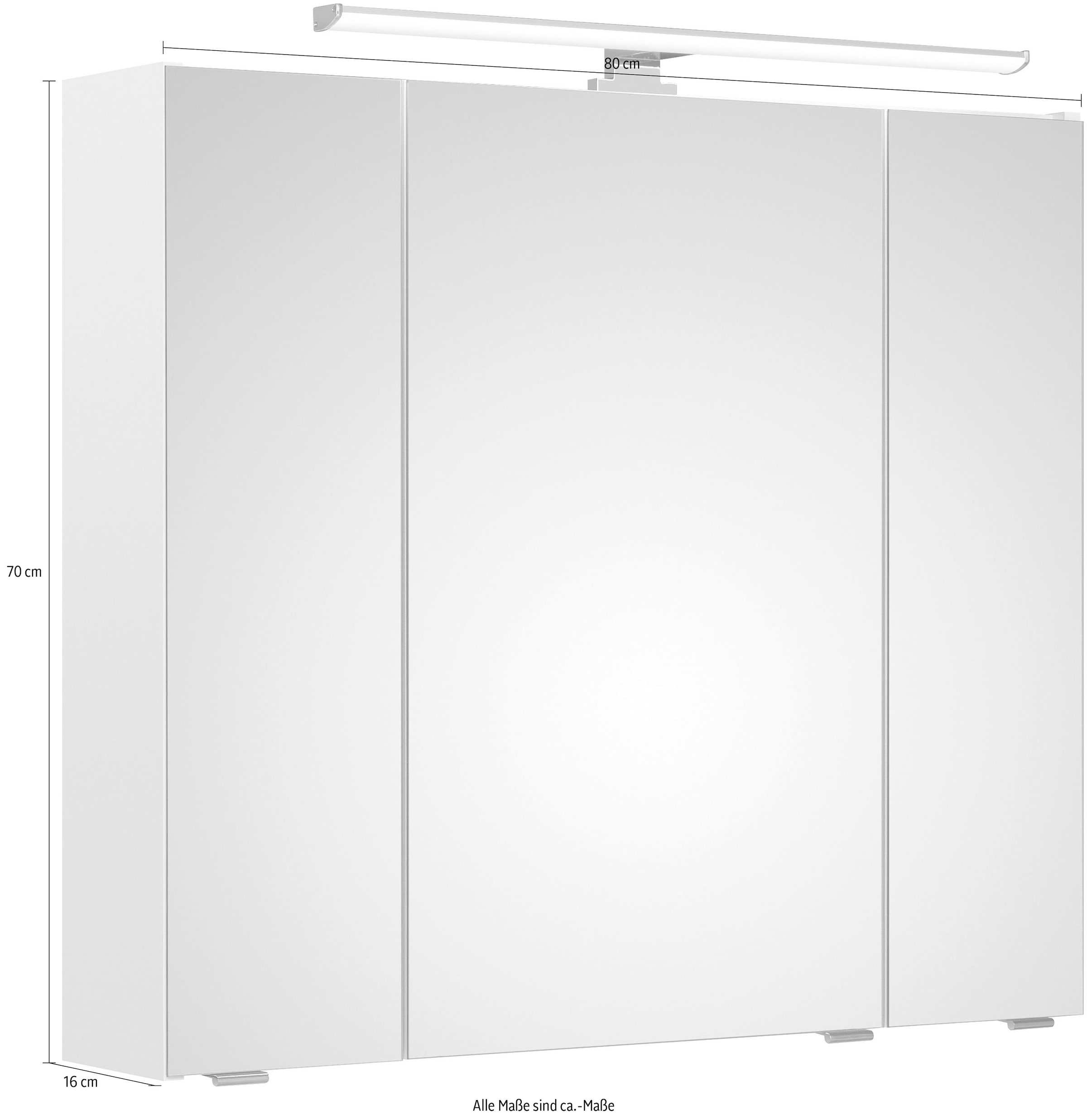 Saphir Spiegelschrank »Quickset Badschrank, 3 Spiegeltüren, 6 Einlegeböden, 80 cm breit«, inkl. LED-Beleuchtung, Türdämpfer, Schalter-/Steckdosenkombination