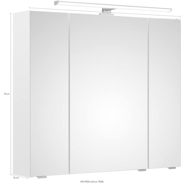 PELIPAL Spiegelschrank »Quickset«, Breite 80 cm, 3-türig, LED-Beleuchtung,  Schalter-/Steckdosenbox bestellen | BAUR