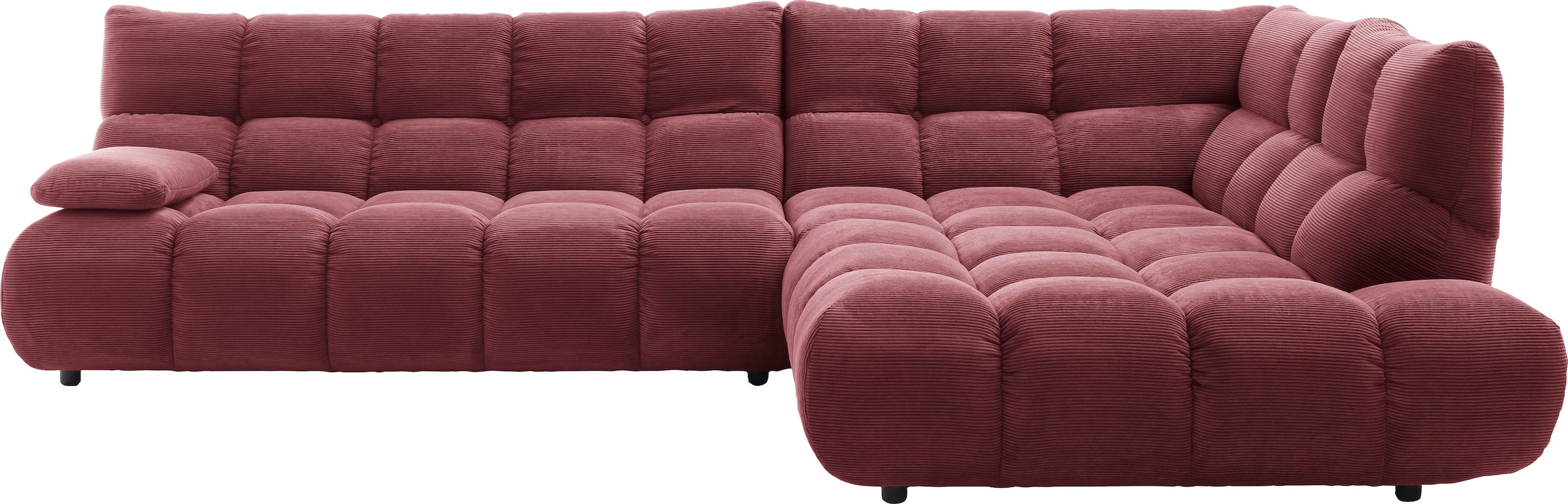 Home affaire Ecksofa "Cozy Bubble, mit klappbarer Armlehne, Breite 324 cm" mit eleganter Steppung, Rundumbezug & weicher Polsterung