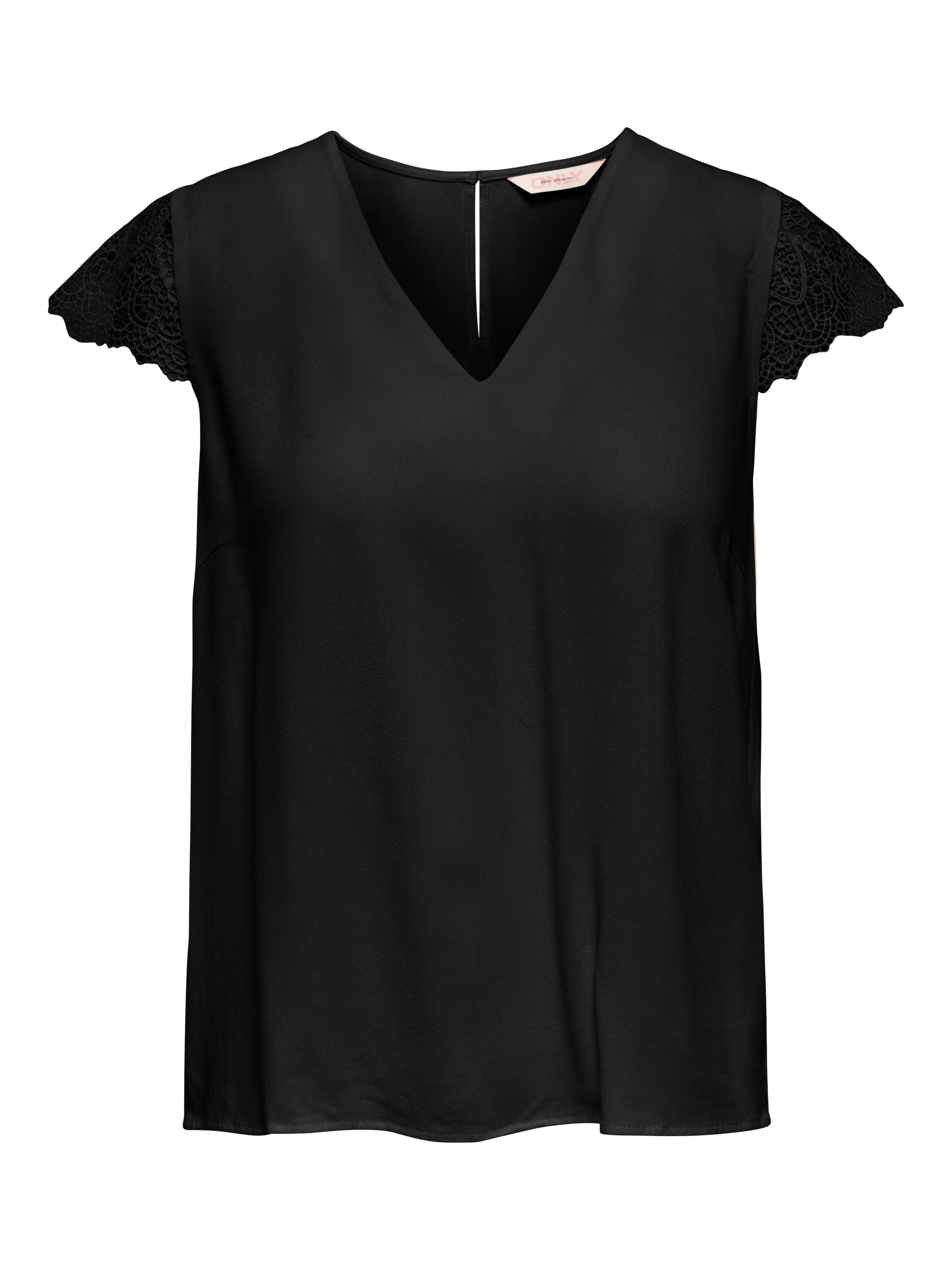 ONLY Kurzarmbluse "ONLELVA-VIA S/S DETAIL TOP WVN CS FR" Viskose, Spitze günstig online kaufen