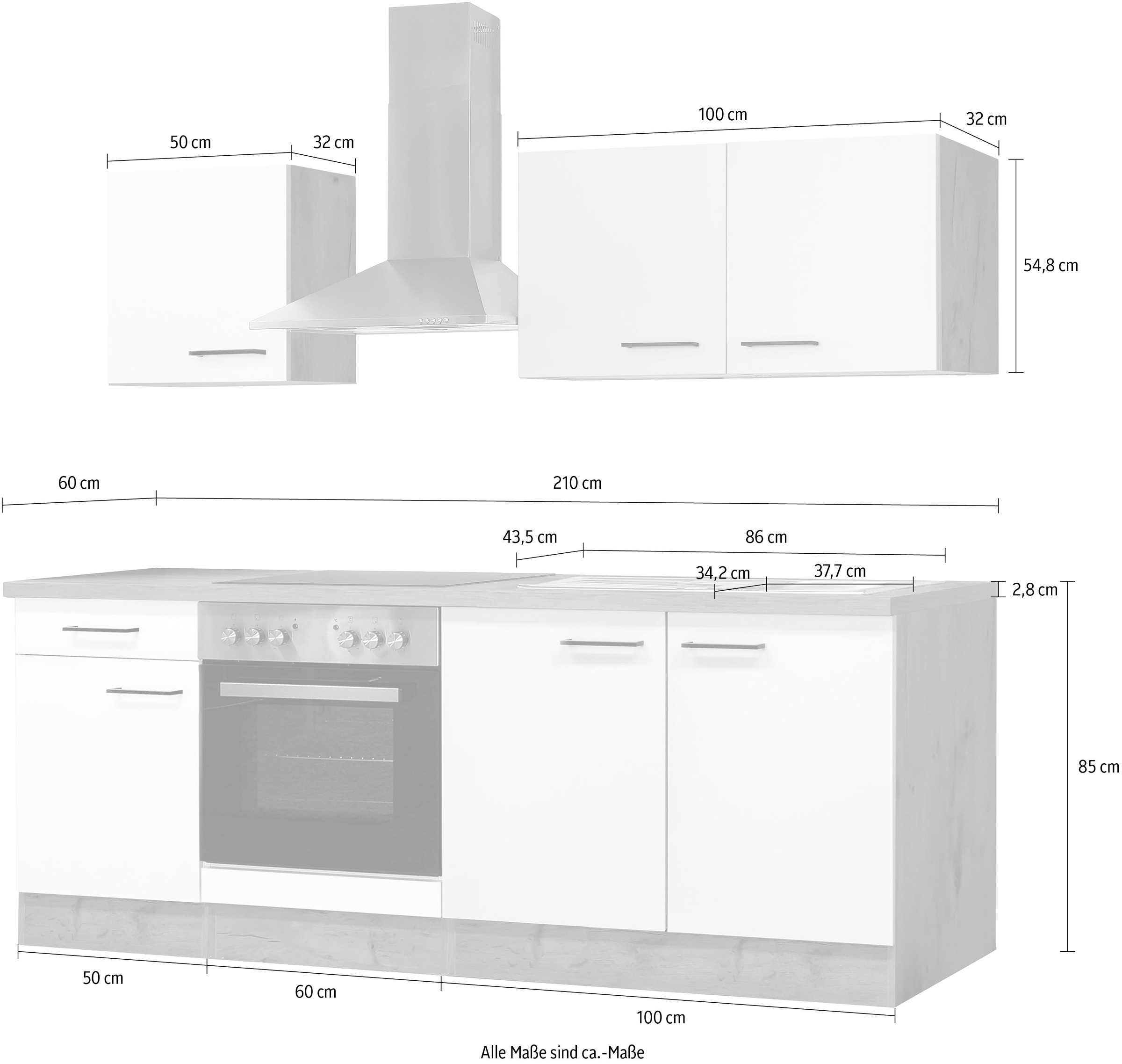 Flex-Well Küche »Vintea«, Gesamtbreite 210 cm, mit und ohne E-Geräte lieferbar