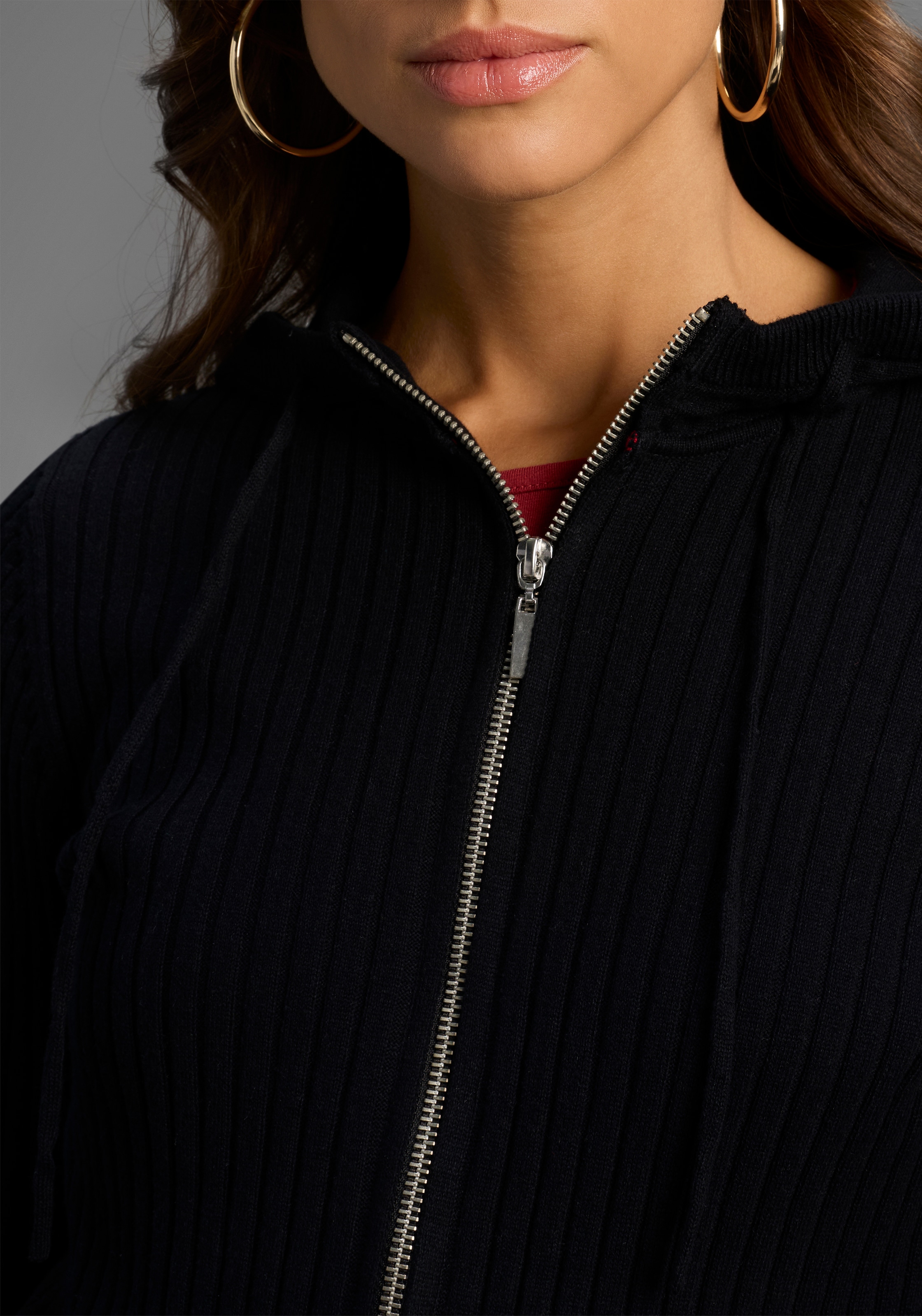 Laura Scott Kapuzenstrickjacke, mit 2-Wege-Reißverschluss aus Rippe - NEUE KOLLEKTION