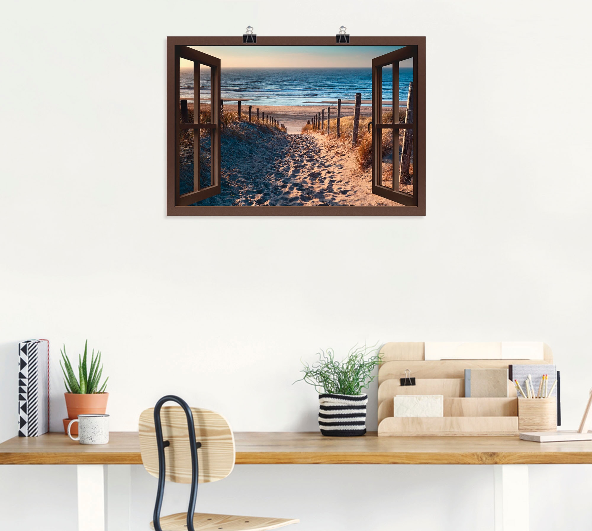 Artland Wandbild »Fensterblick Weg zum Nordseestrand«, Strand, (1 St.), als Leinwandbild, Poster, Wandaufkleber in verschied. Größen