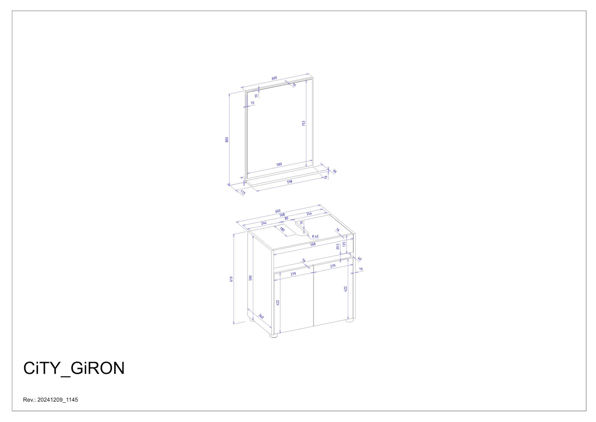 INOSIGN Badmöbel-Set »CITY/ GIRON, Bad im zeitlosen Design, 2-teiliges Badezimmer«, (Set, 2 St.), Unterschrank und Spiegel, in zwei Farben verfügbar, viel Stauraum