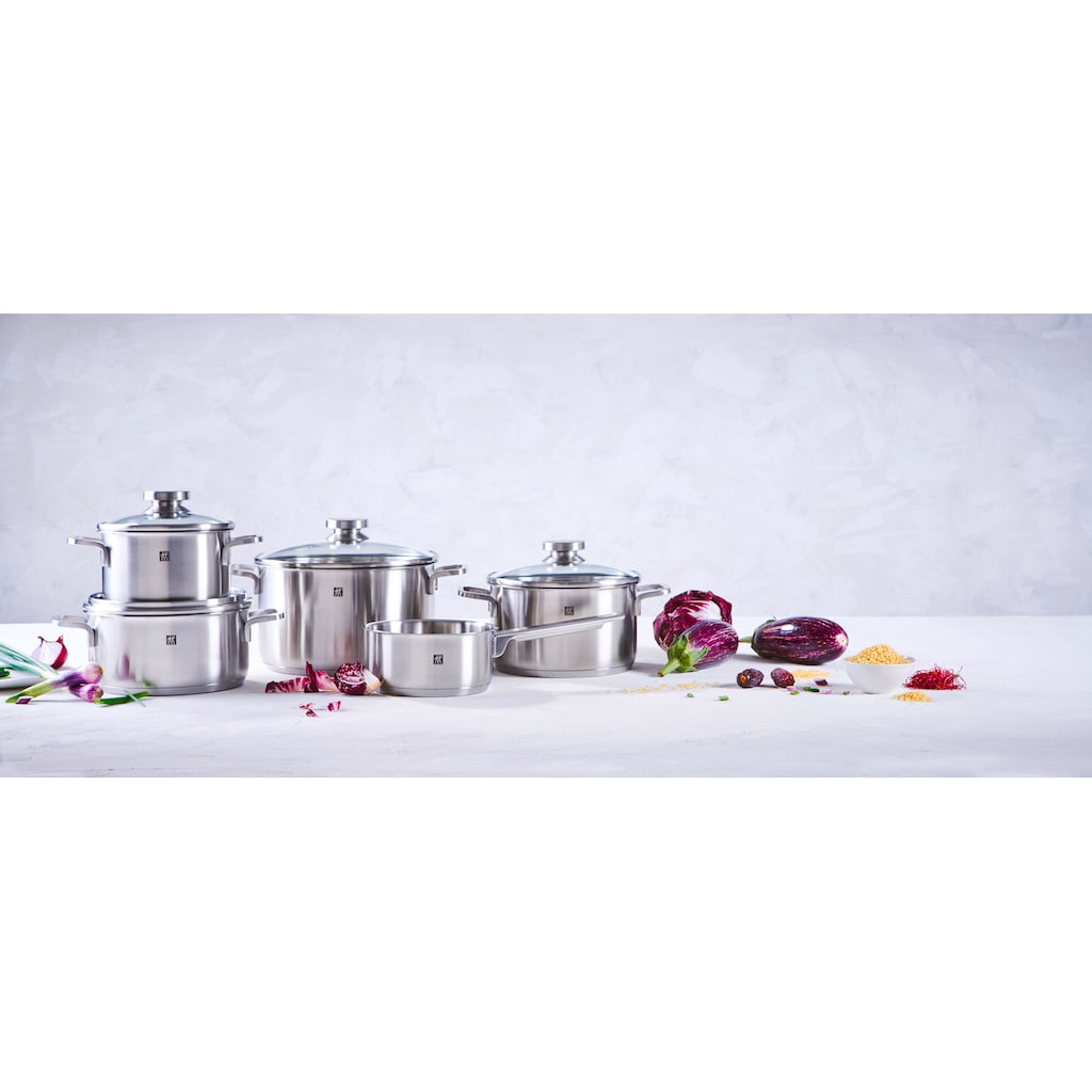 Zwilling Topf-Set »Focus«, Edelstahl 18/10, (Set, 9 tlg., je 1 Kochtopf 16/20/24 cm, Kasserolle 16 cm, Bratentopf 20 cm)