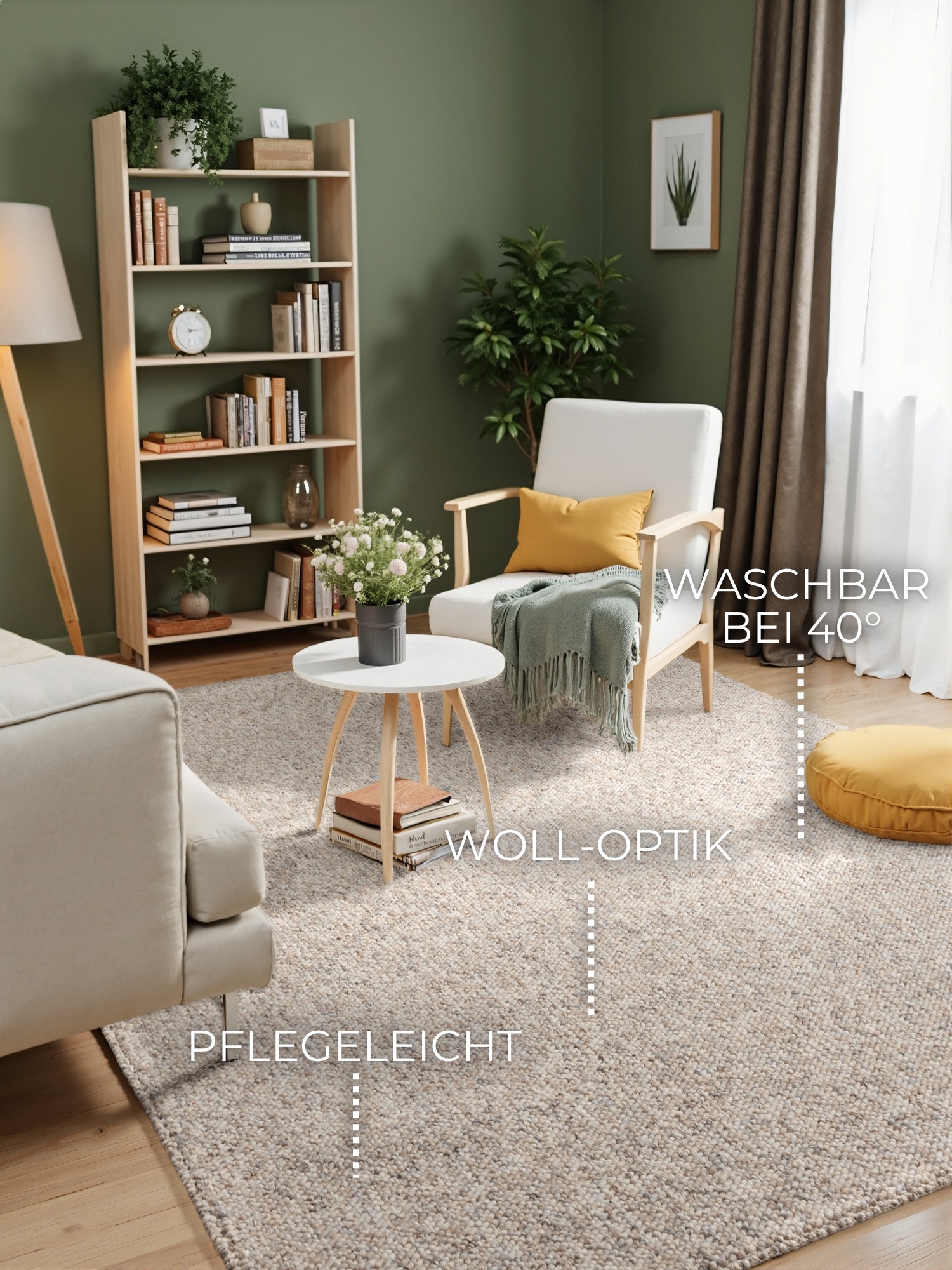 Thumbnail - ELLE DECORATION Teppich "Rocco", rechteckig, 10 mm Höhe, Nachhaltig, Läufer, waschbar, Wohnzimmer, Esszimmer, Woll-Optik