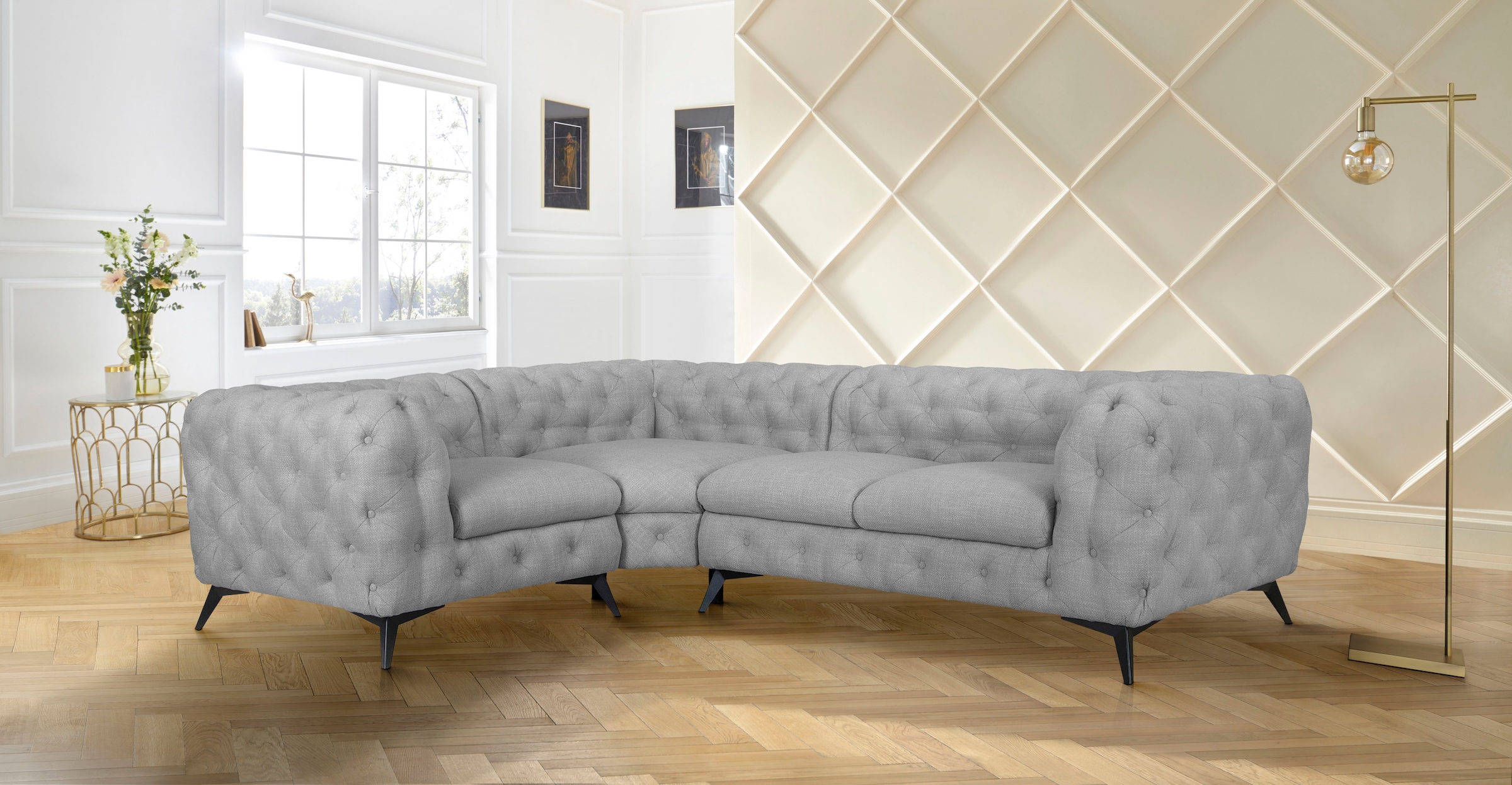 Home affaire Chesterfield-Sofa "Ecksofa GLYNIS L-Form mit Wellenunterfederu günstig online kaufen