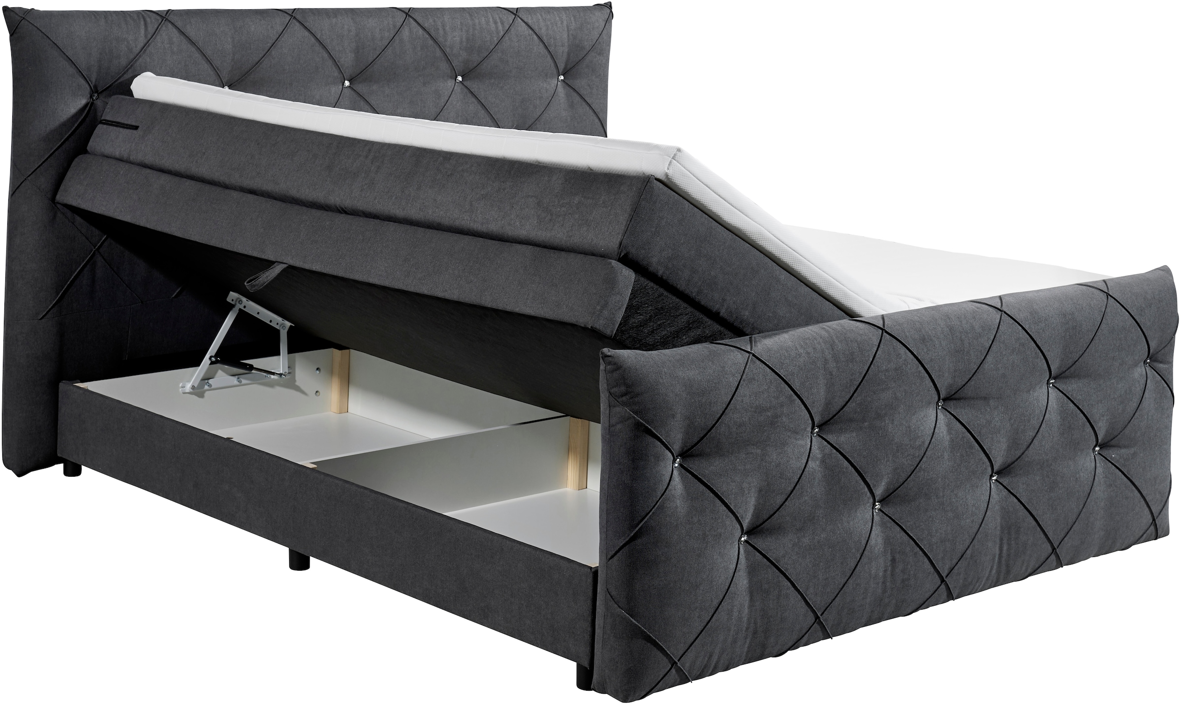ED EXCITING DESIGN Boxspringbett »Villano«, mit Strasssteinen, Breite: 180cm, mit Bettkasten, inkl. Topper