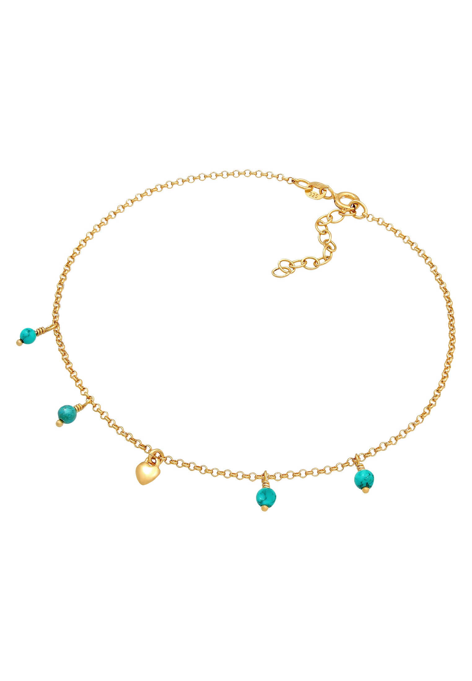 Elli Fußkette »Fußschmuck Herz Howlith Türkis Boho 925 Silber«