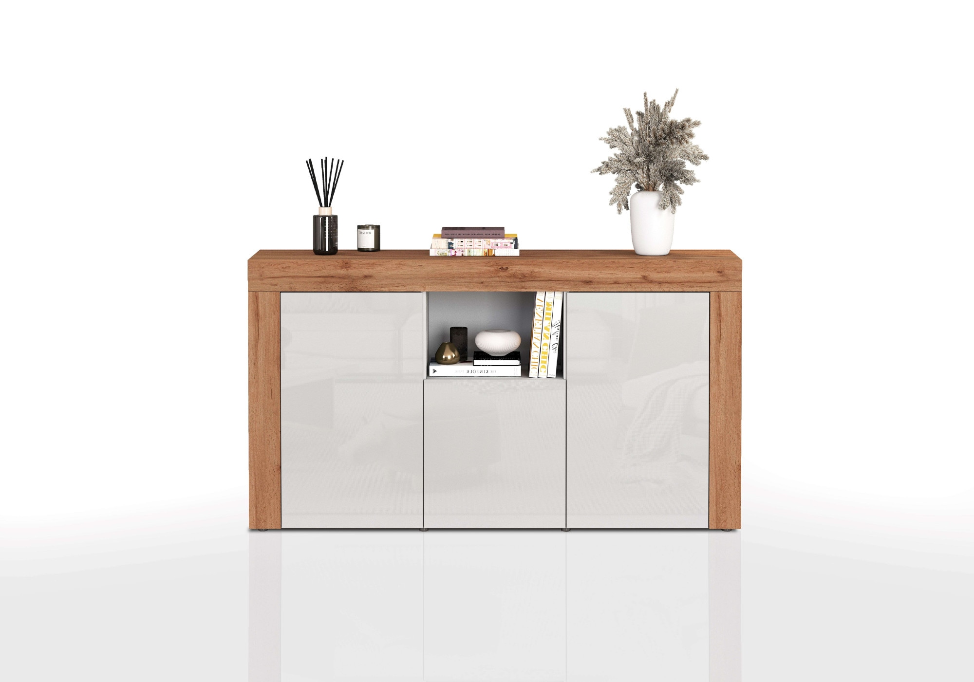 INOSIGN Sideboard »CHRONOS Breite 155 cm mit 3 Türen, 1 offenes und 6 geschlossene Fächer«, (1 St.), Sideboard,Kommode, Schrank, Grifflos mit Push to Open, Made in Italy