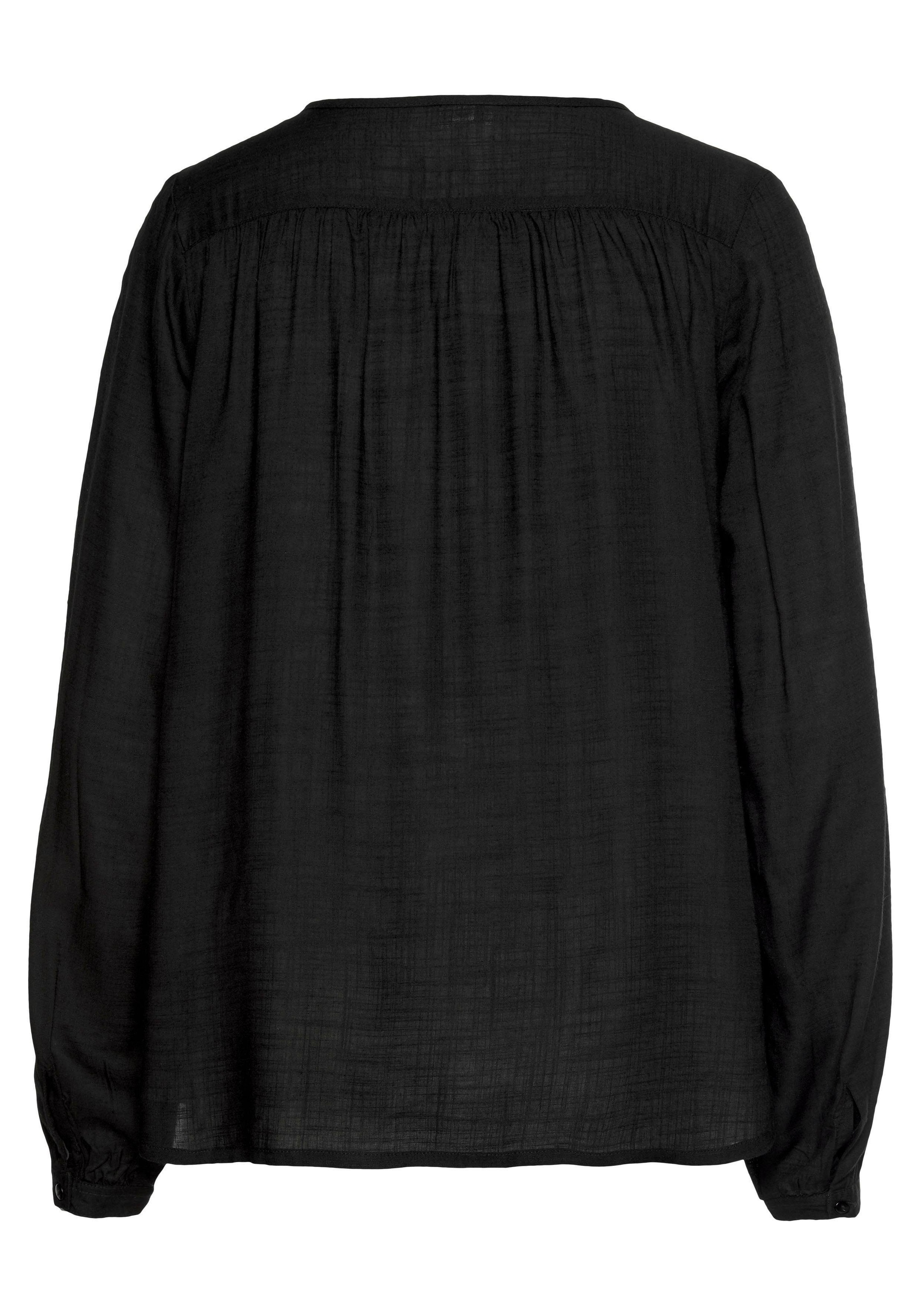 Schlupfbluse BUFFALO, Damen, Gr. 36, schwarz, Web, Obermaterial: 100% Viskose, unifarben, figurumspielend hüftlang, Rundhals, Blusen Schlupfbluse, mit Knopfleiste, Basic, Langarmbluse 3