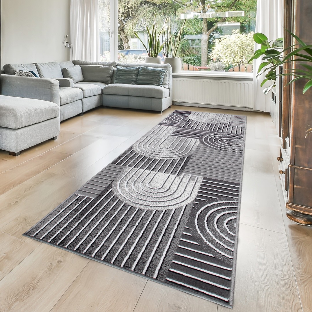 Läufer OTTO HOME "Lyssandra" Gr. 12, grau (dunkelgrau), B:80cm H:8mm L:300cm, Kunstfaser, Teppiche, Läufer, 3D-Effekt, softer Kurzflor, pflegeleicht, leichter Glanz, Scandi-Look