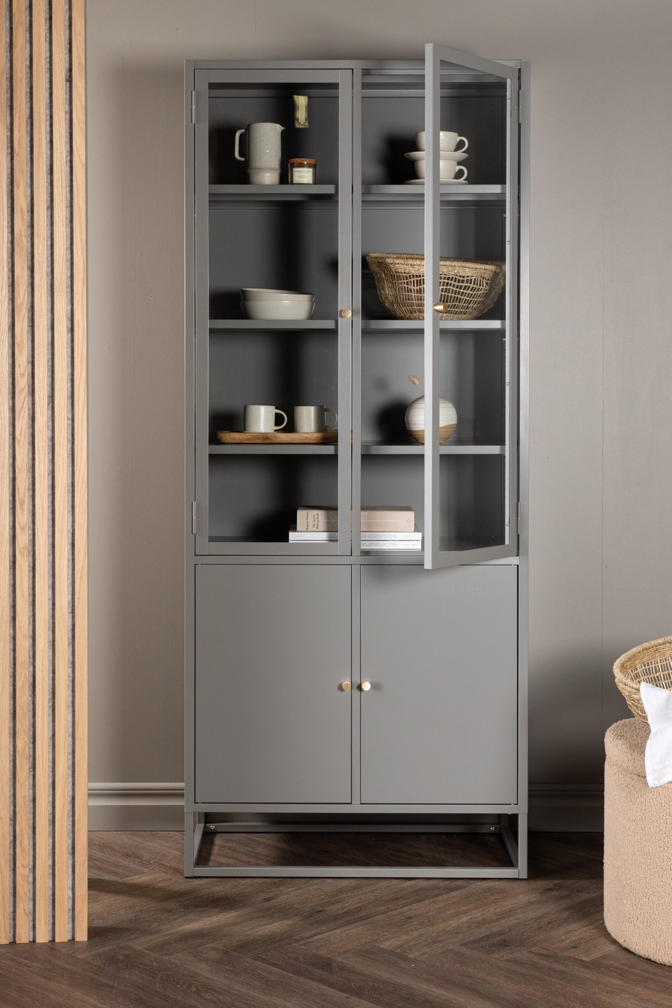 Venture Home Vitrine »Bakal, hoher Stauraumschrank aus Stahl, 4 Türen, Höhe 190 cm« Hochschrank, Pulverbeschichtung, Glastüren, Einlegeböden, kultiviert
