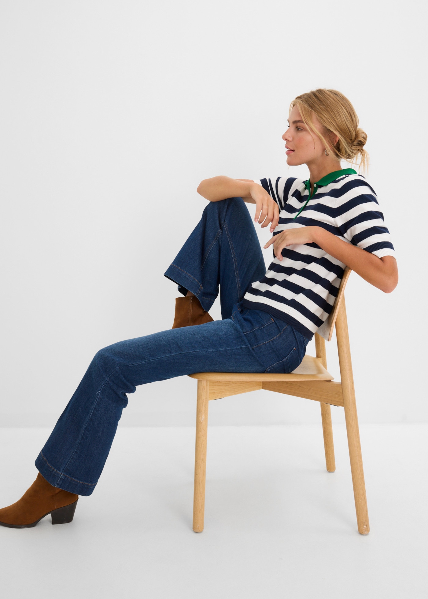 bonprix Strickpullover mit Polokragen, Regular Fit, Halbarm, gestreift