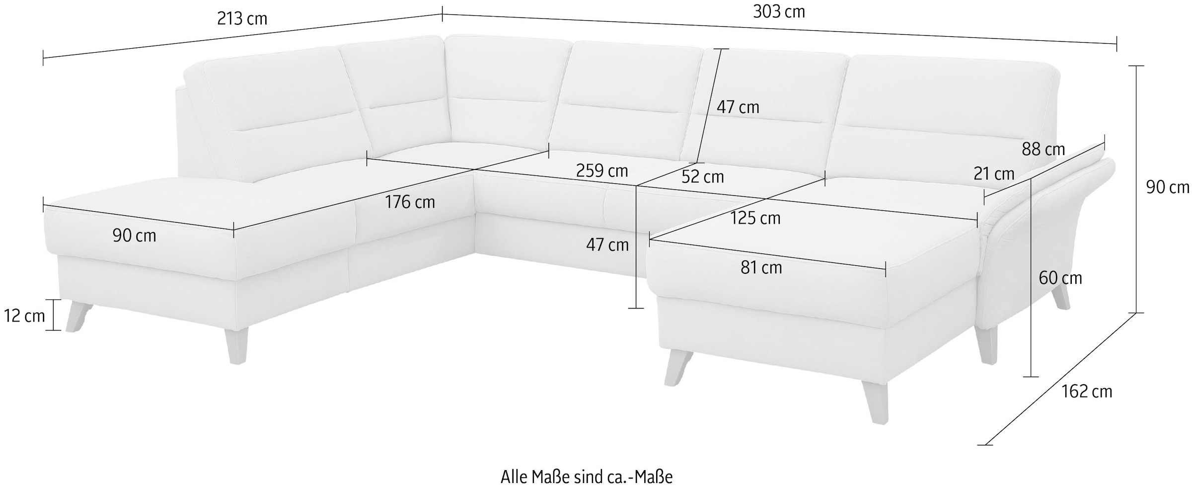 Home affaire Wohnlandschaft »Westerland U-Form«, Federkern, wahlweise Bettfunktion, Stauraum und Armlehn-Verstellung