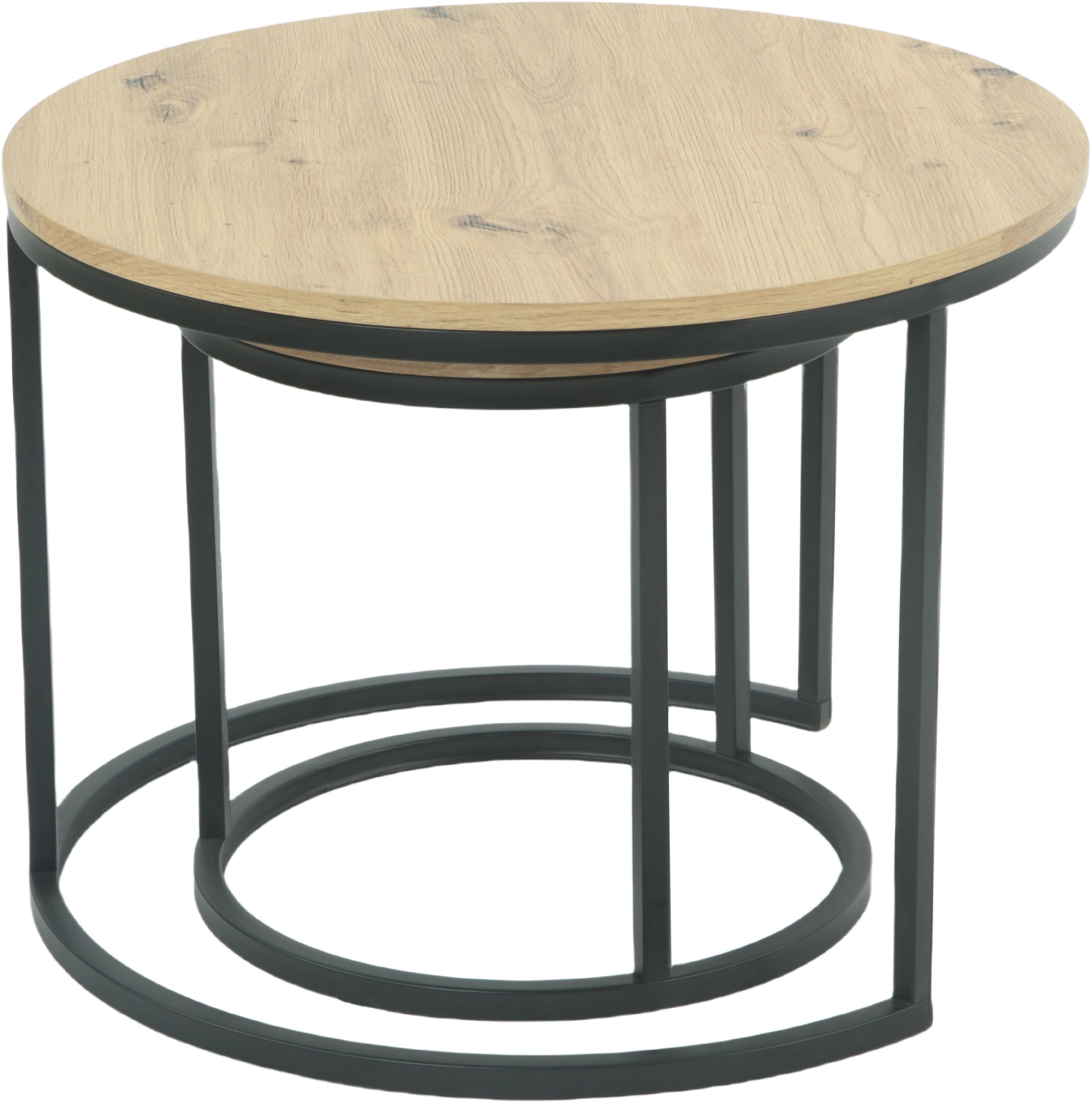 HELA Couchtisch »LINDAU«, (Set, 2 St., 2er Set), 2er Set,Tischplatten rund,MDF,Eicheoptik,Metallgestell,Dia 60+40cm