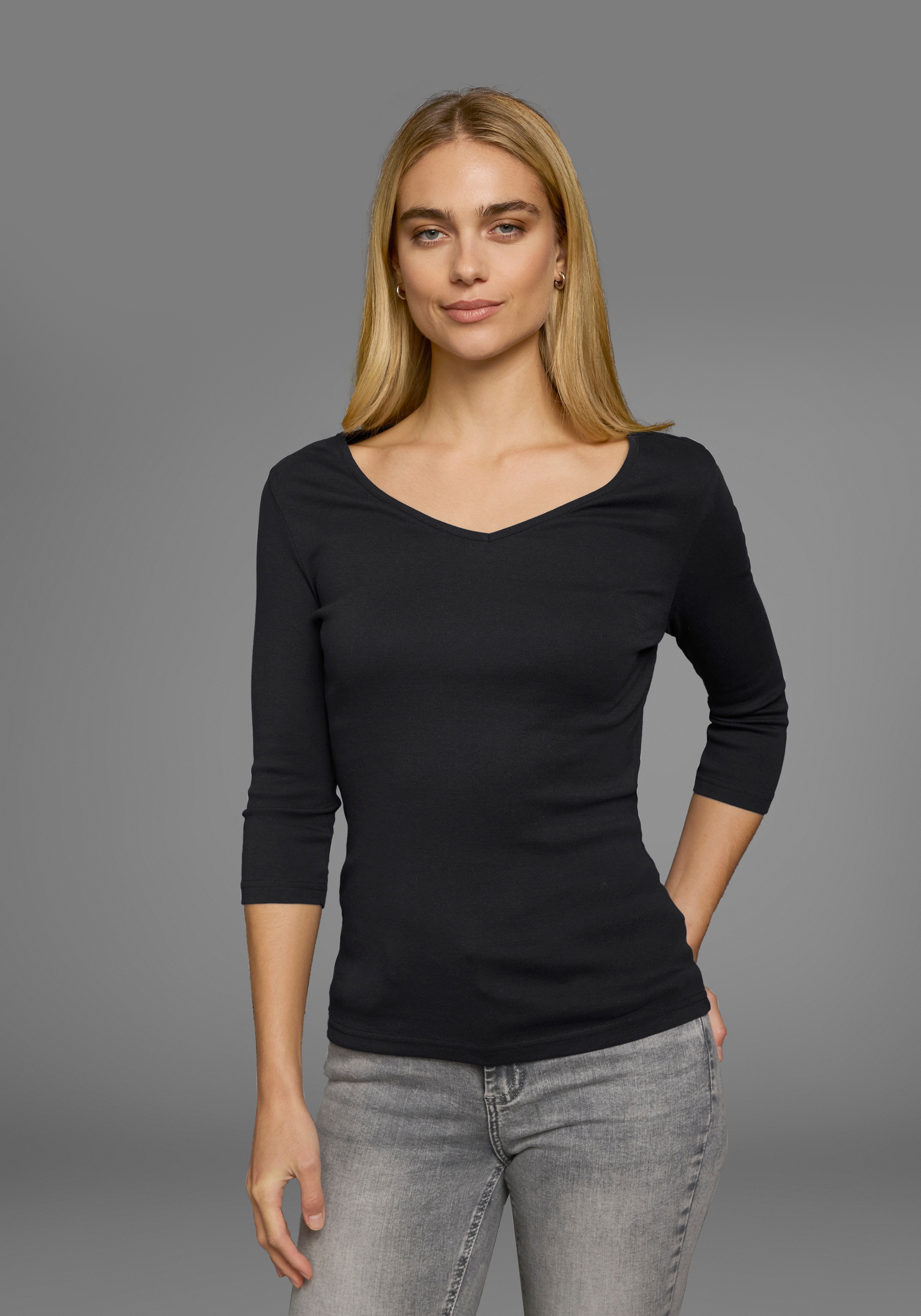 Thumbnail - Flashlights V-Shirt 2er-Pack, unifarben, V-Ausschnitt, Basic-Stil, aus Baumwolle, im 2er-Pack