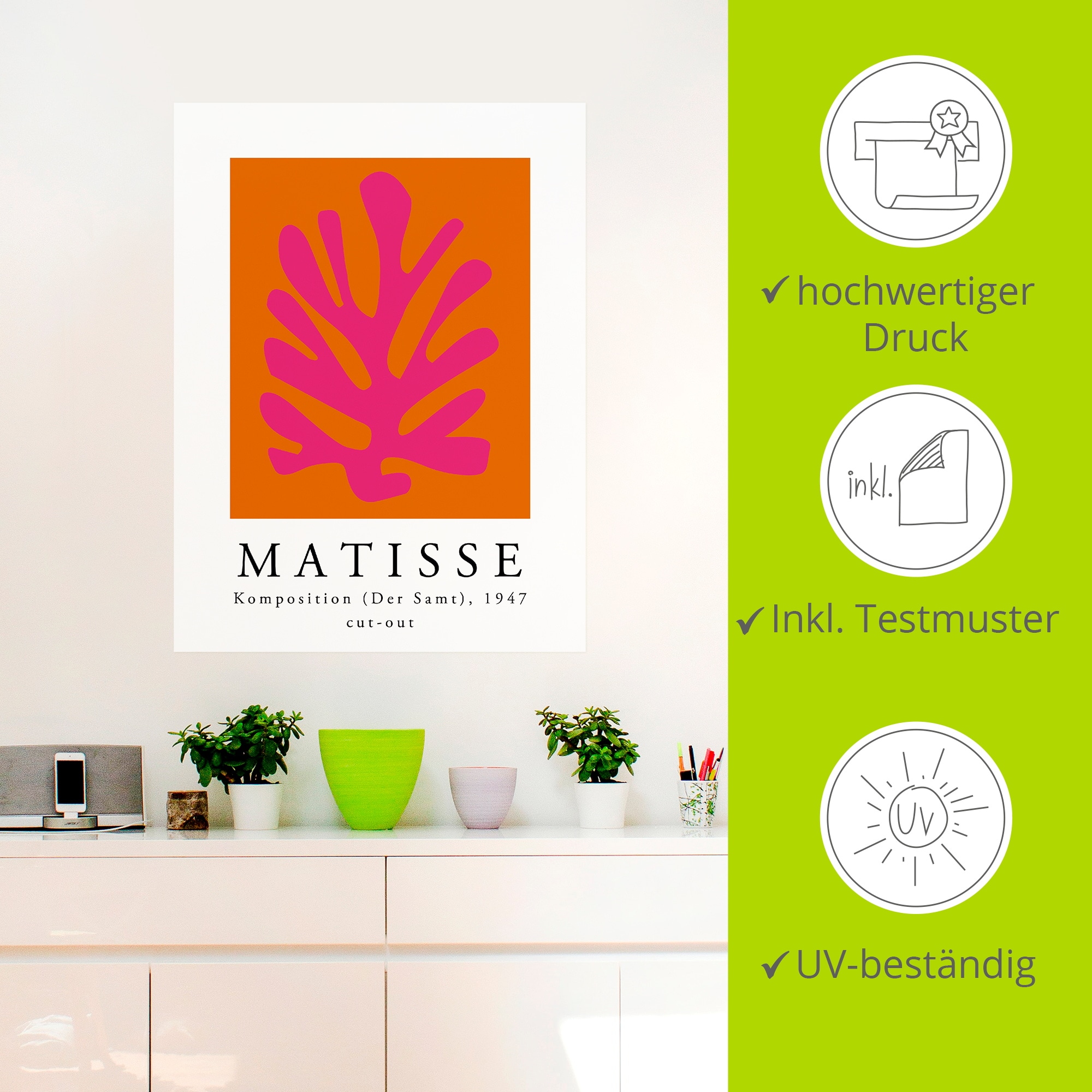 Artland Wandbild »Matisse Komposition - cut-out pink« Muster 1 Stk. tlg. als Alubild, Leinwandbild, Poster, Wandaufkleber in verschied. Größen