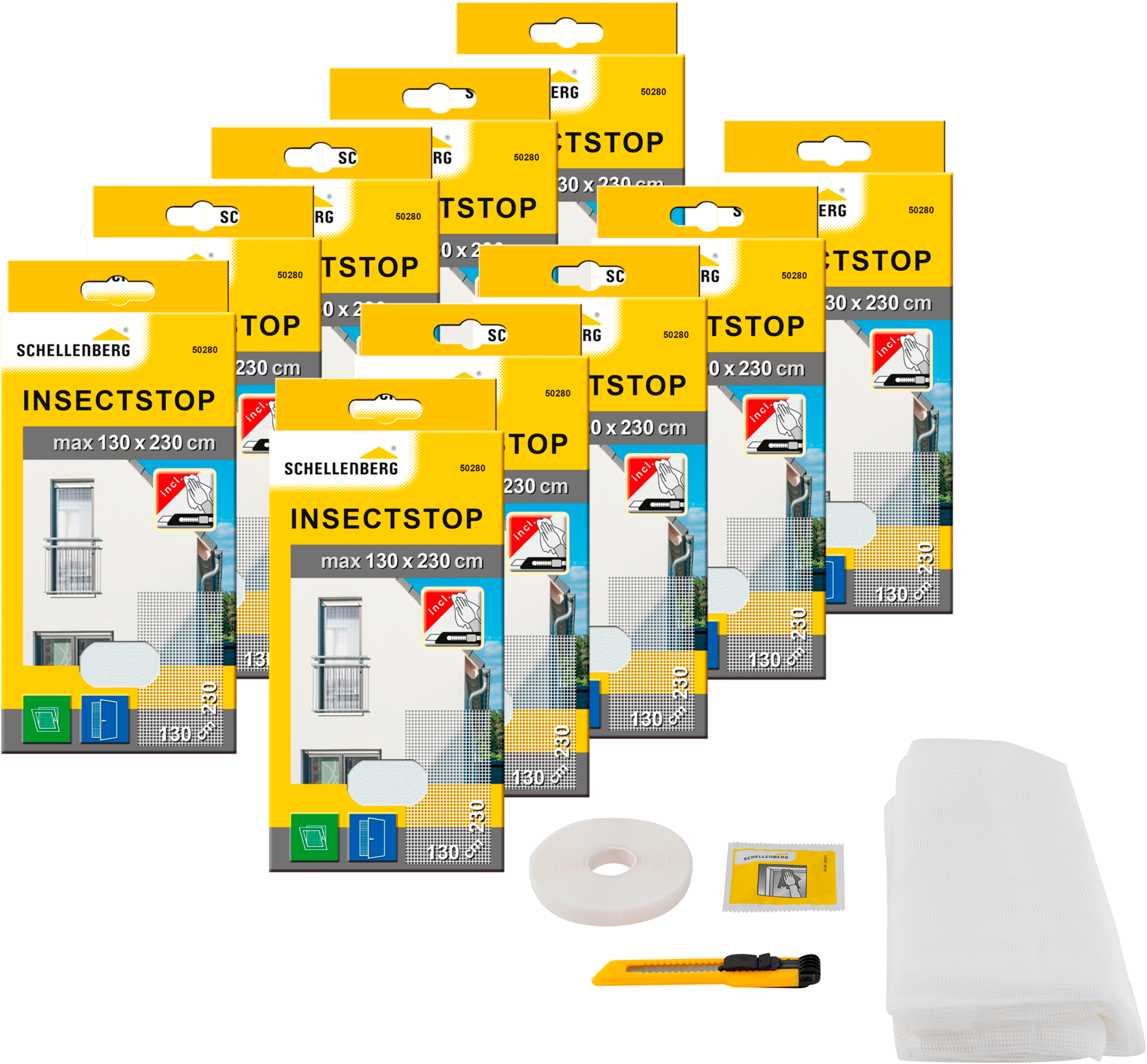 SCHELLENBERG Fliegengitter-Gewebe "für bodentiefe Fenster und Türen", B/H: 130cm x 230cm, 10er Pack, weiß, Insektenschutzgitter, Insektenschutz ohne