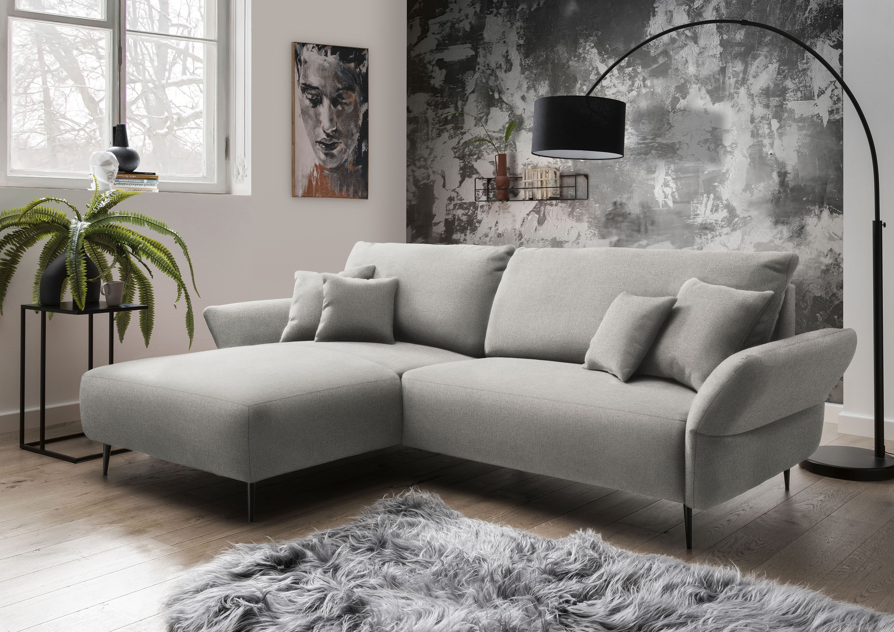 Home affaire Ecksofa "Amarena modern & bequem, verstellbare Armlehnen, L-Form" inklusive Armlehnenverstellfunktion, inkl. 4x Zierkissen