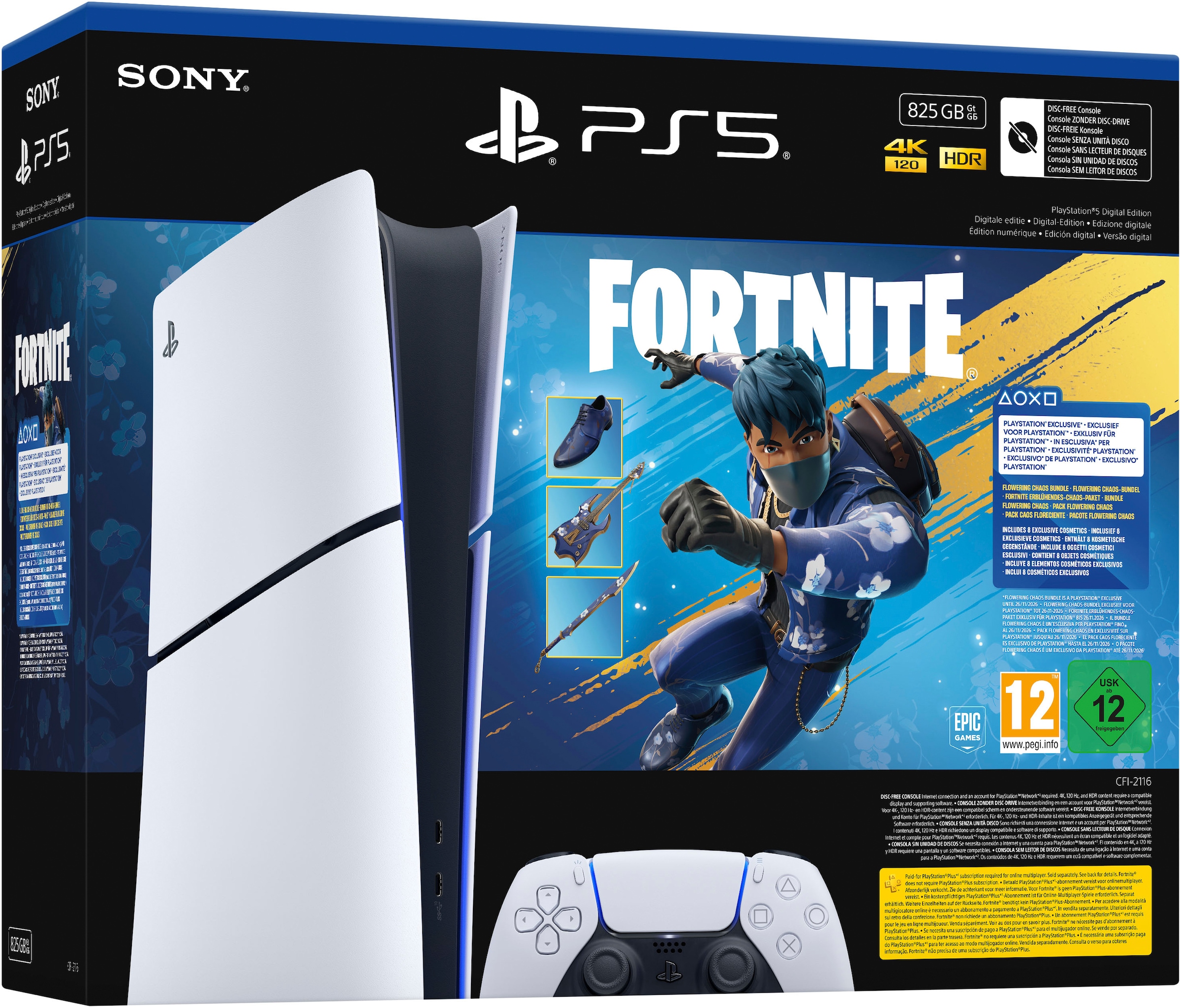 PlayStation 5 Konsolen-Set »PS5 Digital Edition (Slim) – Fortnite Erblühendes-Chaos-Bundle« 825 GB