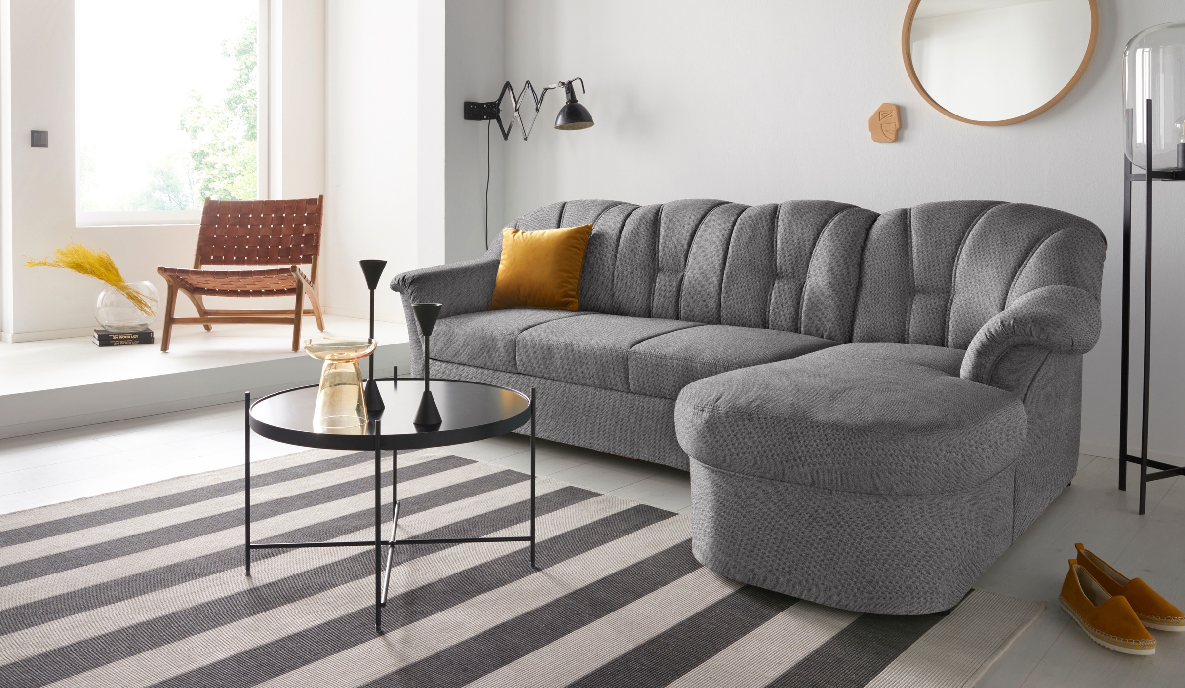 DOMO collection Ecksofa "Papenburg, zeitlose Rückensteppung, elegante Forme günstig online kaufen