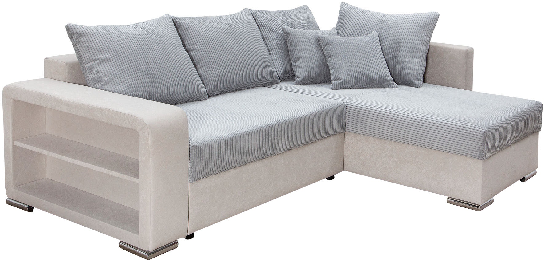 COLLECTION AB Ecksofa »John L-Form«, Regalarmlehne,Bettfunktion,Bettkasten,Ottomane beiseitig montierbar