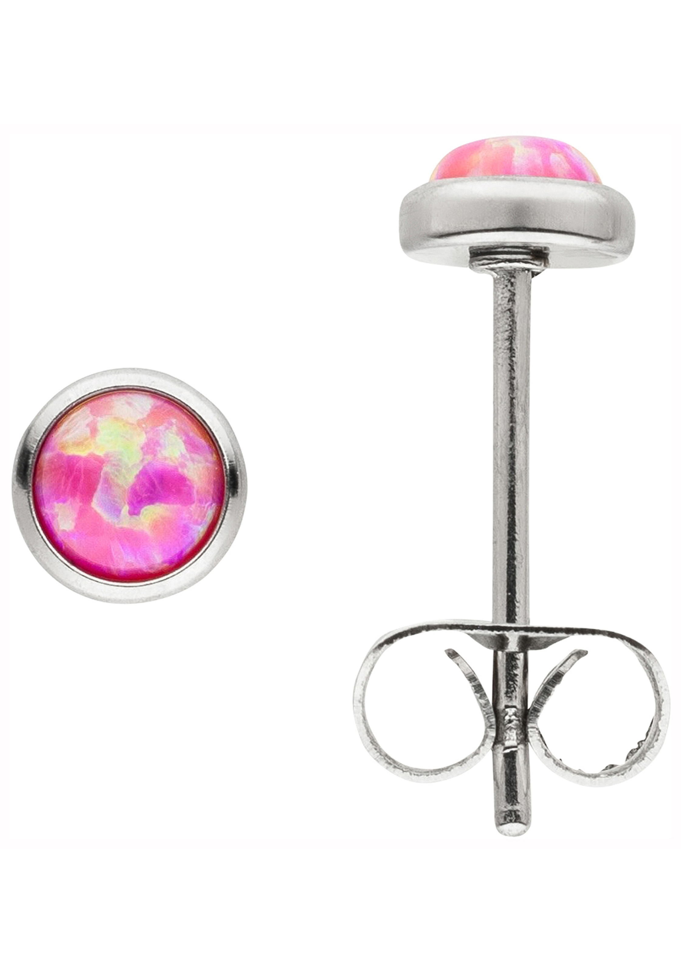 JOBO Paar Ohrstecker, Edelstahl mit synthetischem Opal rosa 5 mm