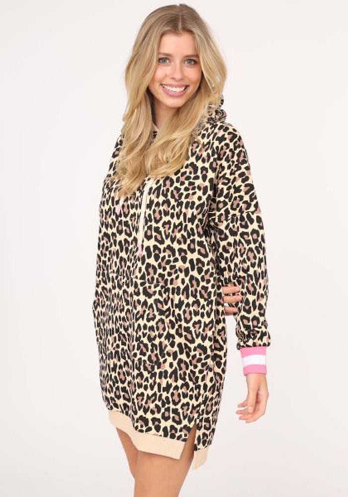 Zwillingsherz Sweatkleid ""Leo all over"" Kängurutasche mit Kapuze und Käng günstig online kaufen