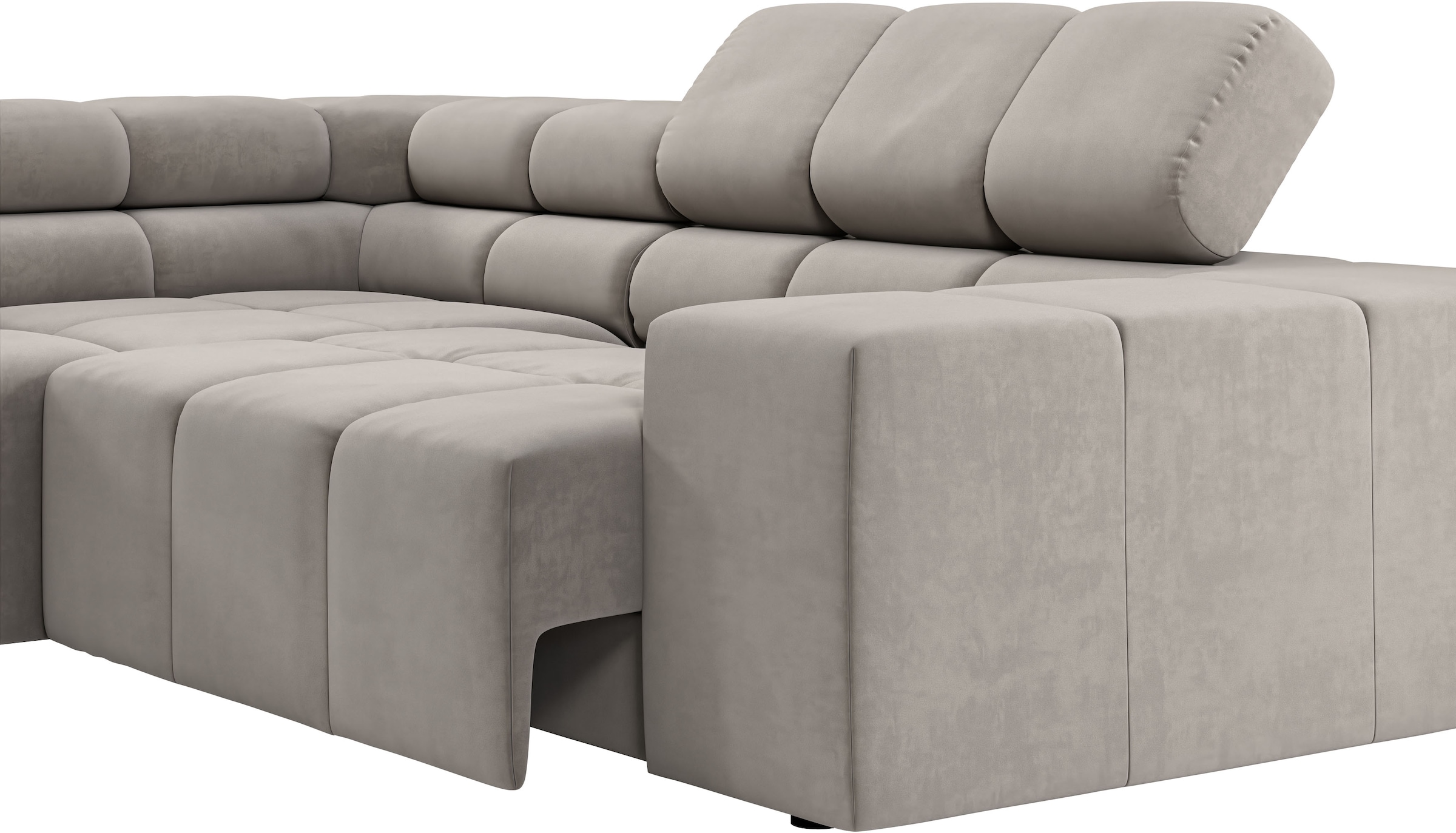 INOSIGN Ecksofa »Ancona, incl. Kopfteilverstellung + 3 Zierkissen, L-Form, bequem«, wahlweise motorische Sitztiefenverstellung, B/T(H: 249/215/70 cm