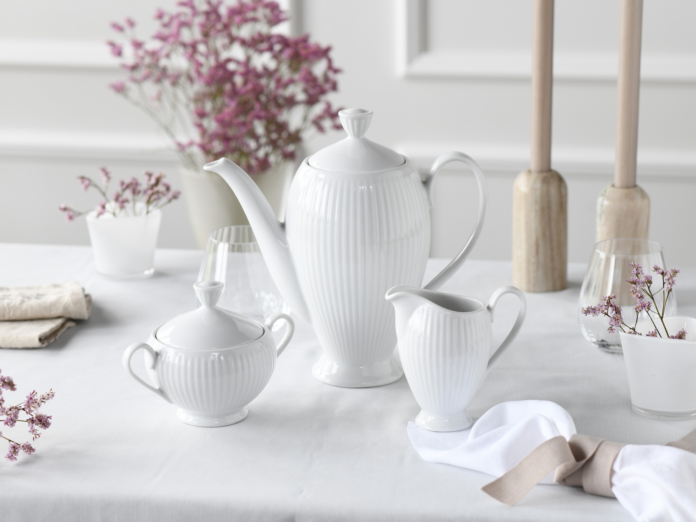 CreaTable Kaffeeservice »Valencia Weiß, Kaffeegarnitur 3-tlg«, (Set, 3 tlg.), Elegant, Boho Chic