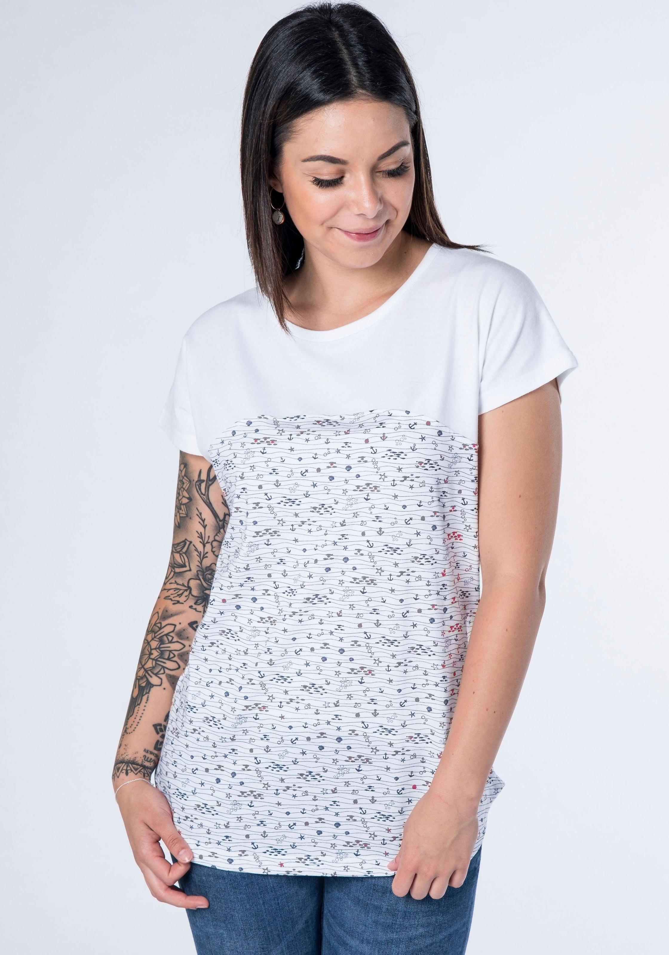 T-Shirt, trendy Longshirt mit Streifen-oder Musterprints