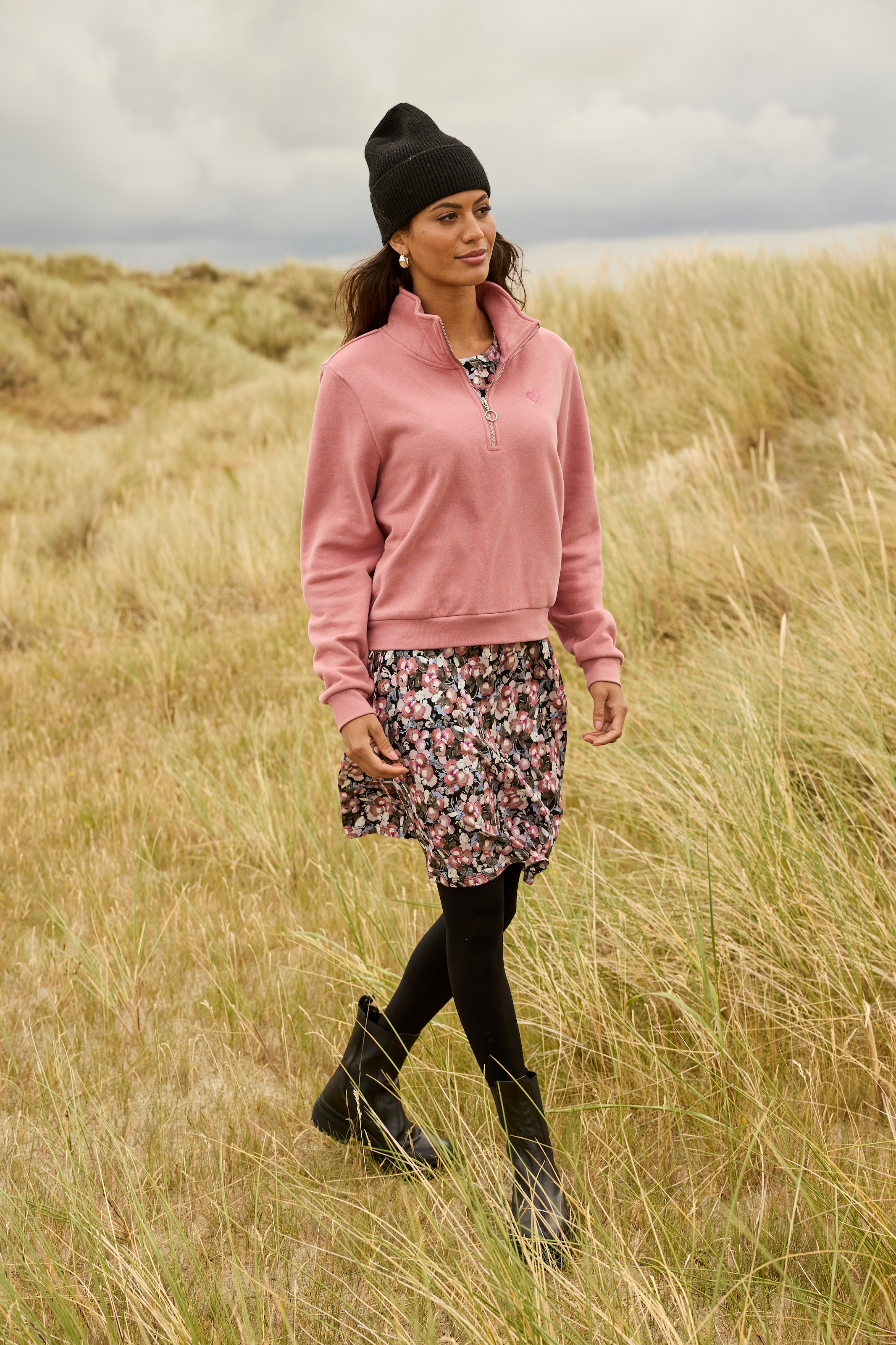 Laura Scott Sweater Weiche Baumwollmischung mit Troyer‑Kragen und Reißverschluss­detail