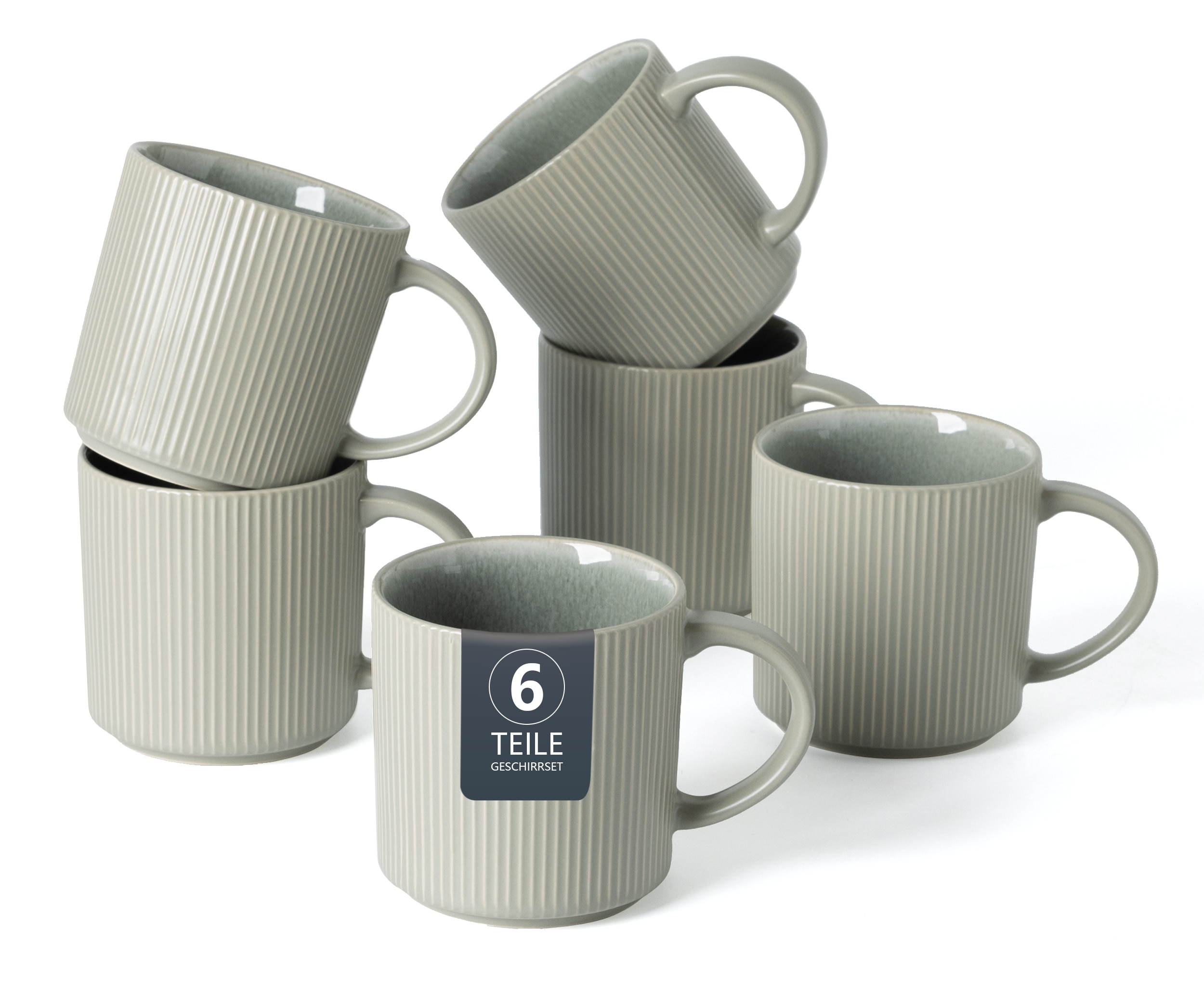 OTTO home Becher "Kaffeebecher Ylvii, 6er Set" Riffeloptik, spülmaschinenfest und mikrowellengeeignet, 460 ml